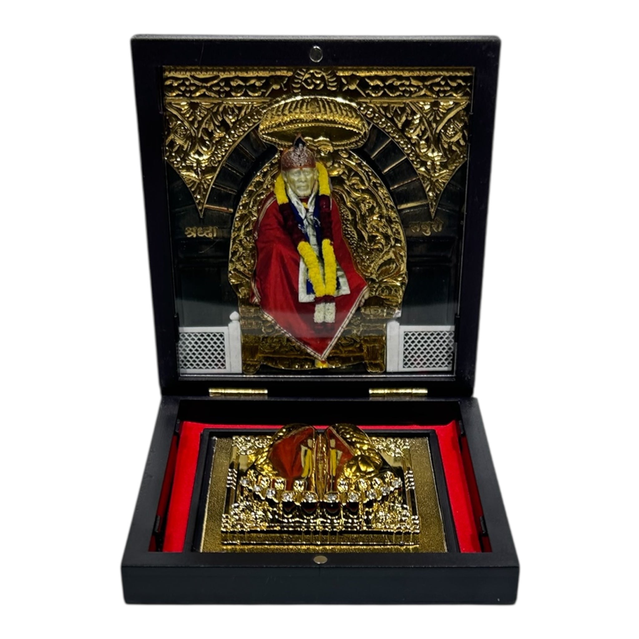 Sai Baba Gold Plated Charan Box Corporate Gift 11 x 11 cms - a compact devotional presentation of Faith and Patience