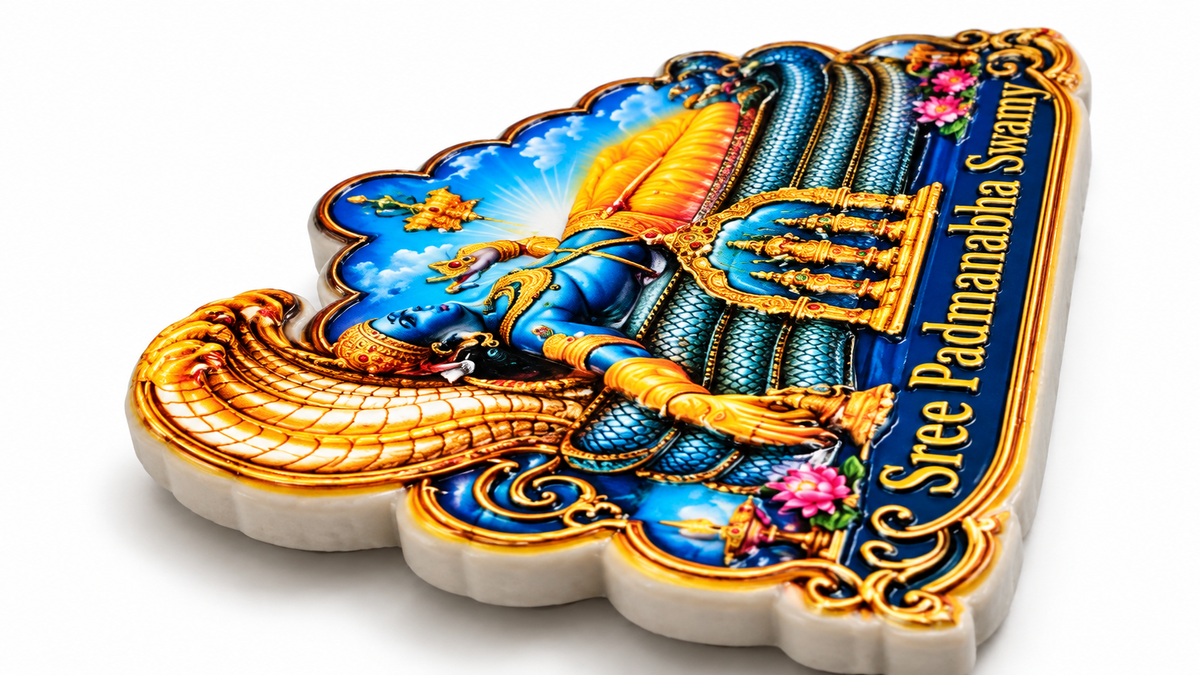 Sree Padmanabha Swamy Ceramic Magnet- Dimension 2.6 X 3 cms