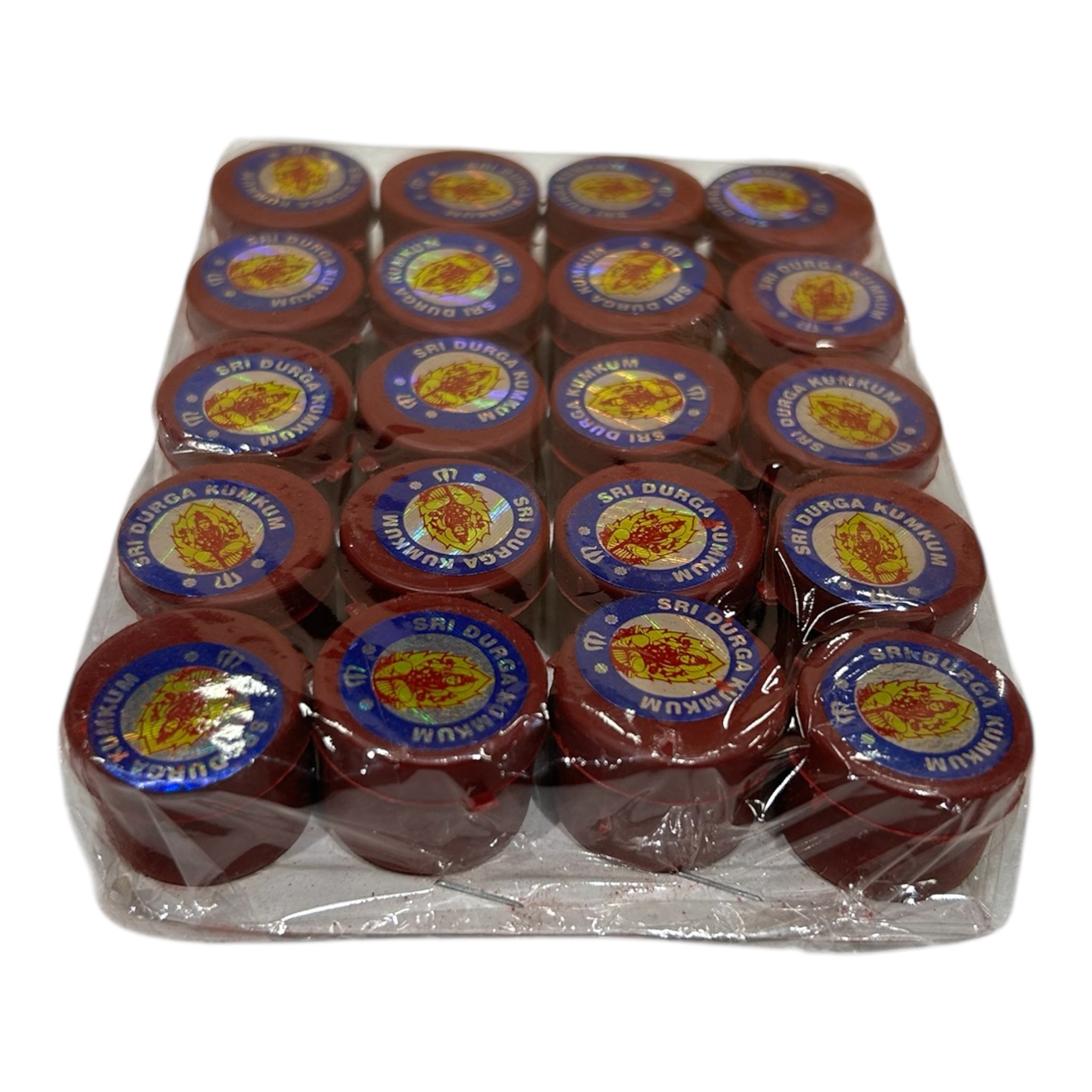Durga Meroon Kumkum Powder Tins Pack of 20 for Pooja and spiritual Thambolam Gift