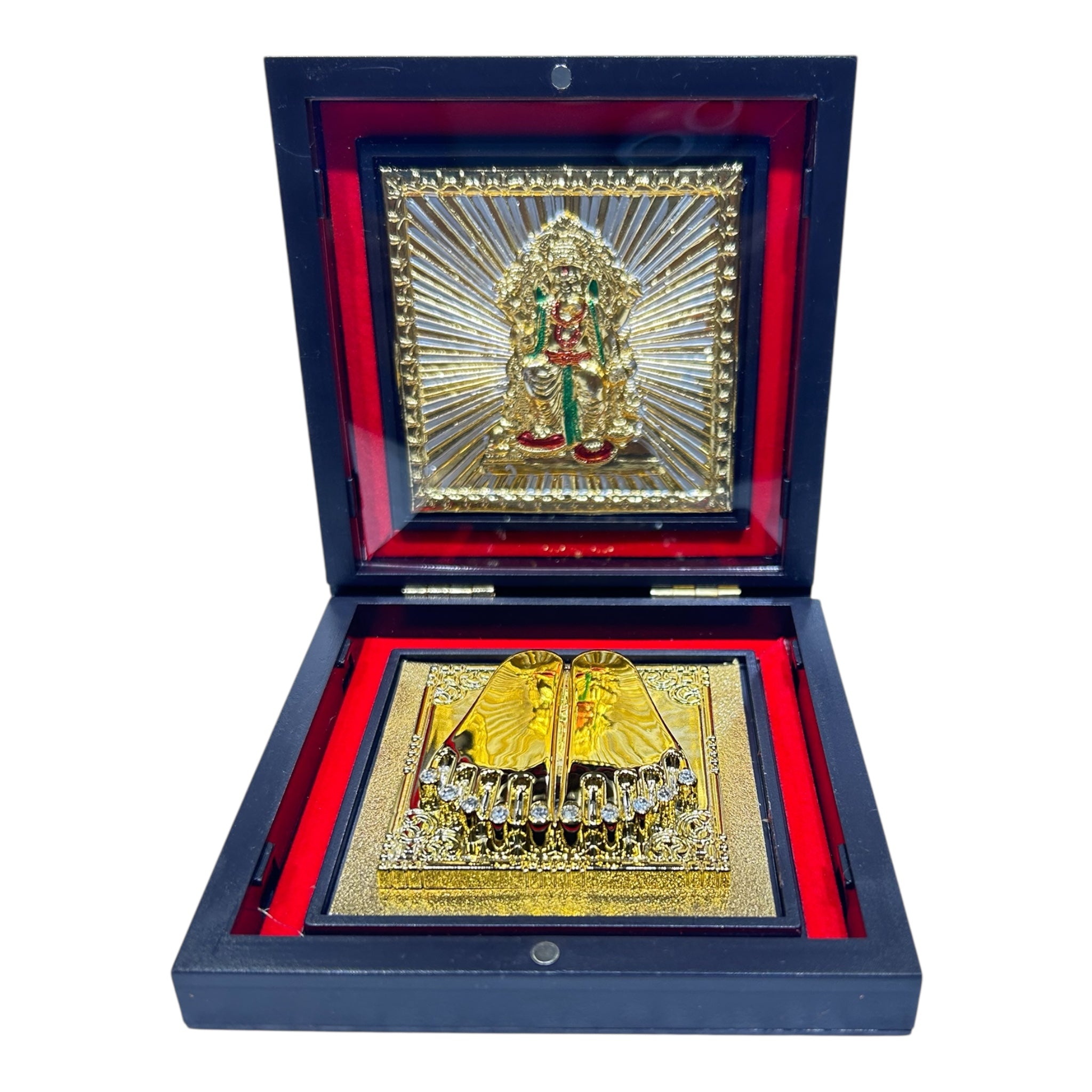 Sri Ganesh Ji Gold Plated Charan Box Corporate Gift 11 x 11 cms - Auspicious Spiritual presentation