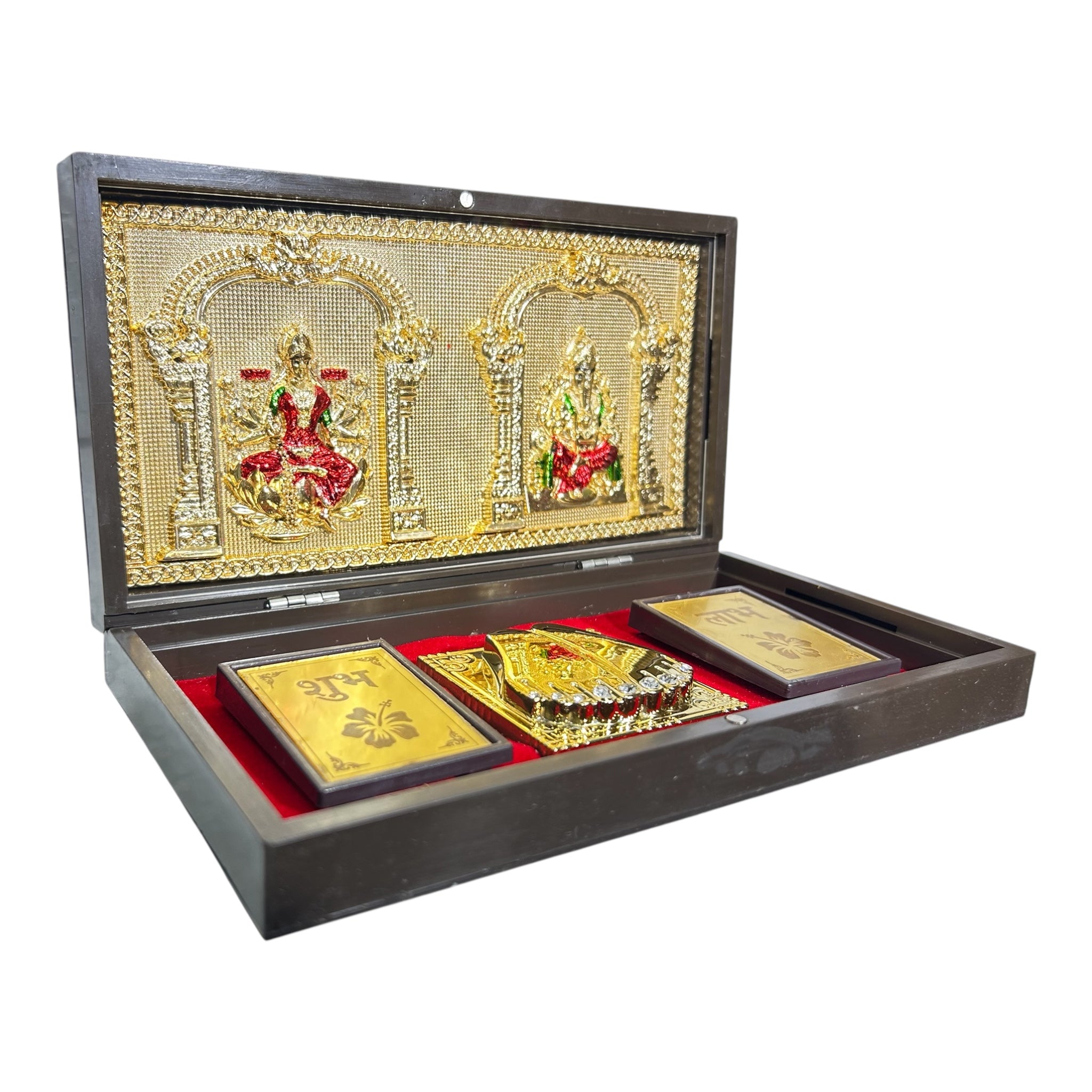 Sri Lakshmi Ganesh Silver foil Charan Padhukas Corporate Gift  21 x 11 cms LG Pooja Box - Sacred Auspicious  décor Presentation