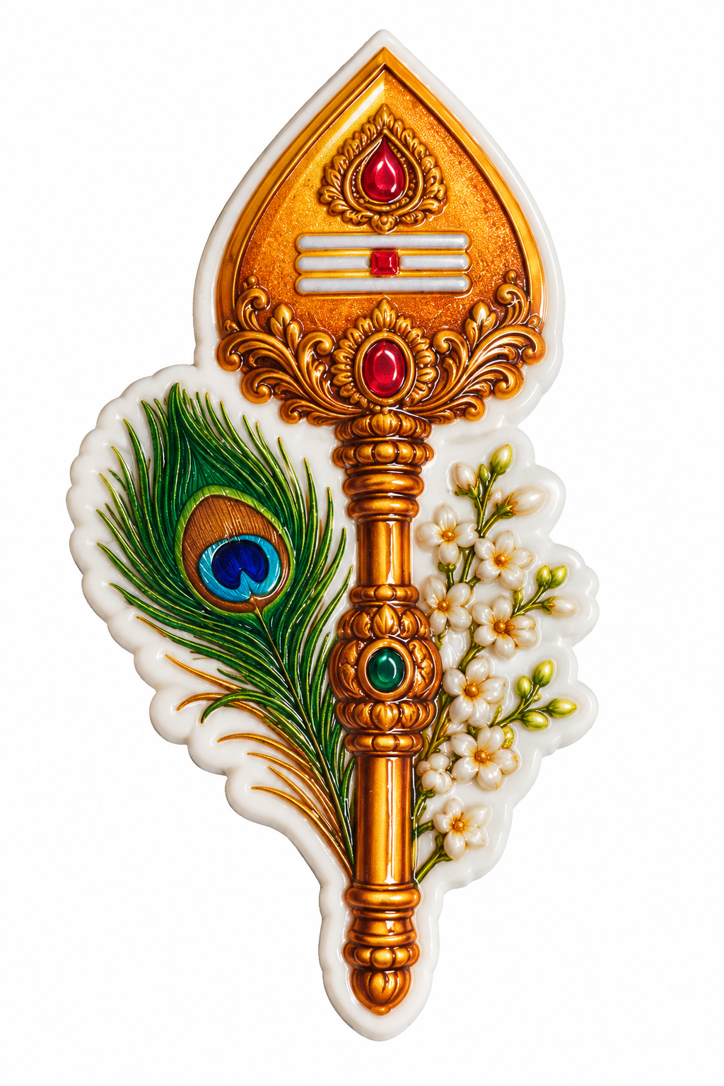 Vel & Peacock Feather Ceramic Magnet- Dimension 3 X 1.6 cms