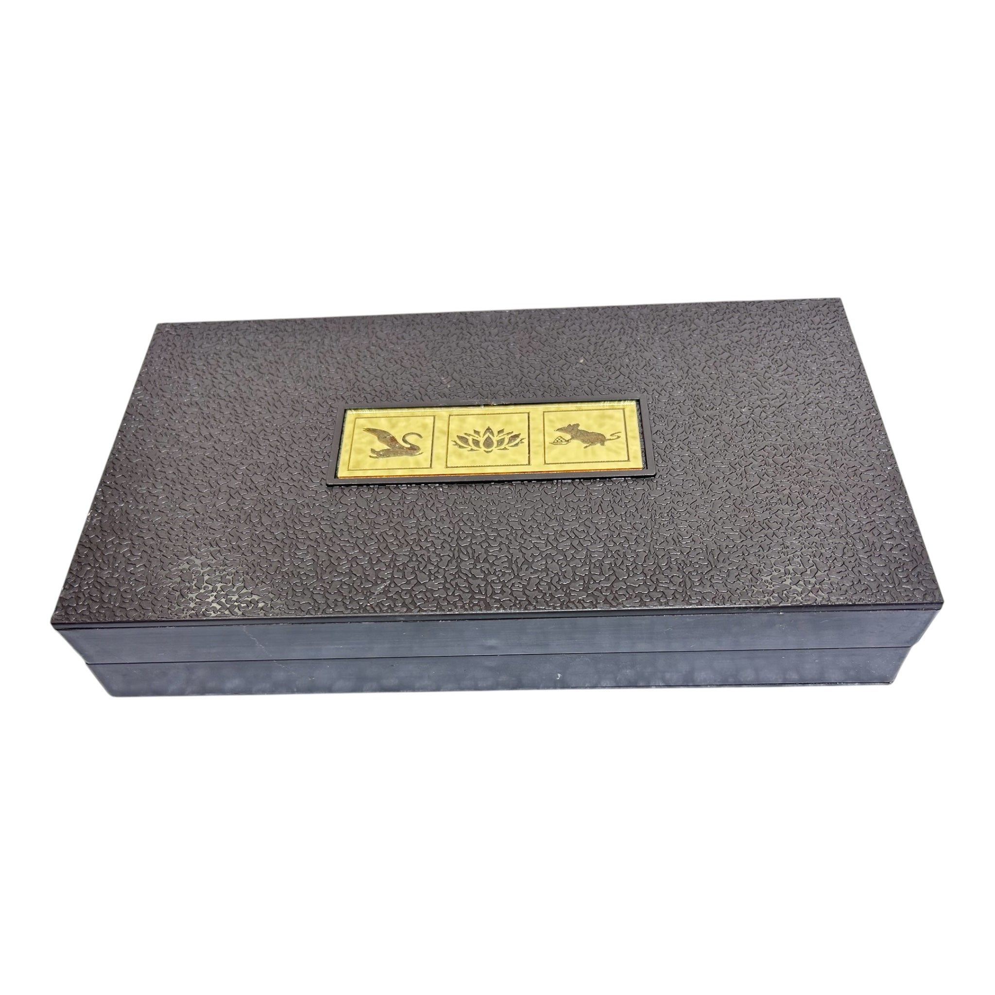 Sri Ashta Lakshmi Mathaji Silver plated  Charan Padhukas Box Corporate Gift 21 x 11 cms - Auspicious devotional presentation