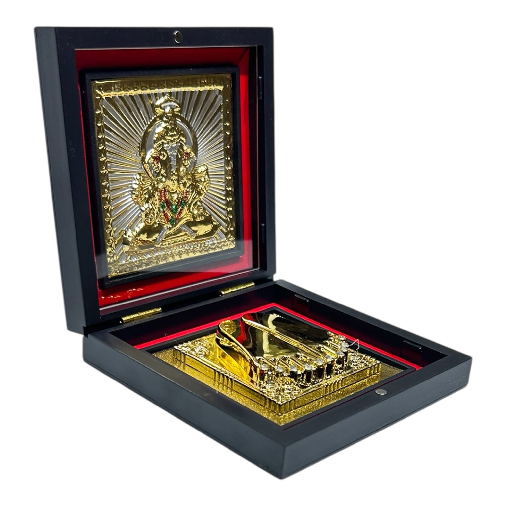 Silver Finish Multicolour Sri Ganesh Ji Gold Plated Charan Box Corporate Gift 11 x 11 cms - Auspicious Divine presentation