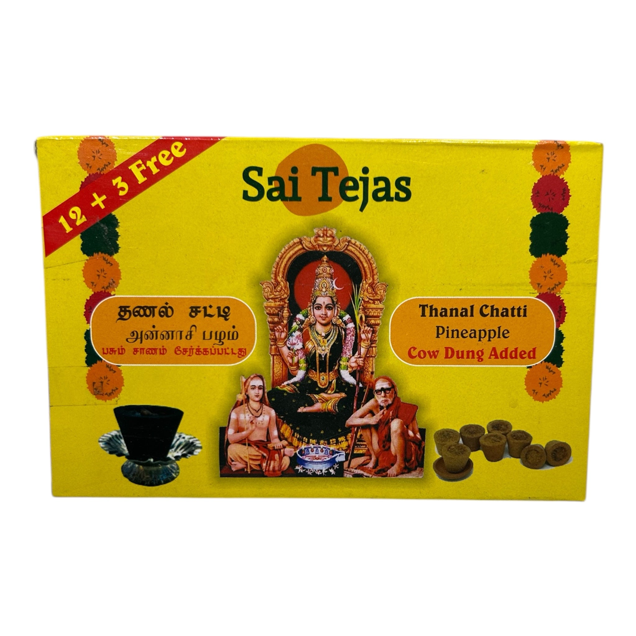 Sai Tejas Thanal Chatti Cow Dung Pineapple Fragrance Dhoop Cup Sambrani for Pooja & Aromatherapy