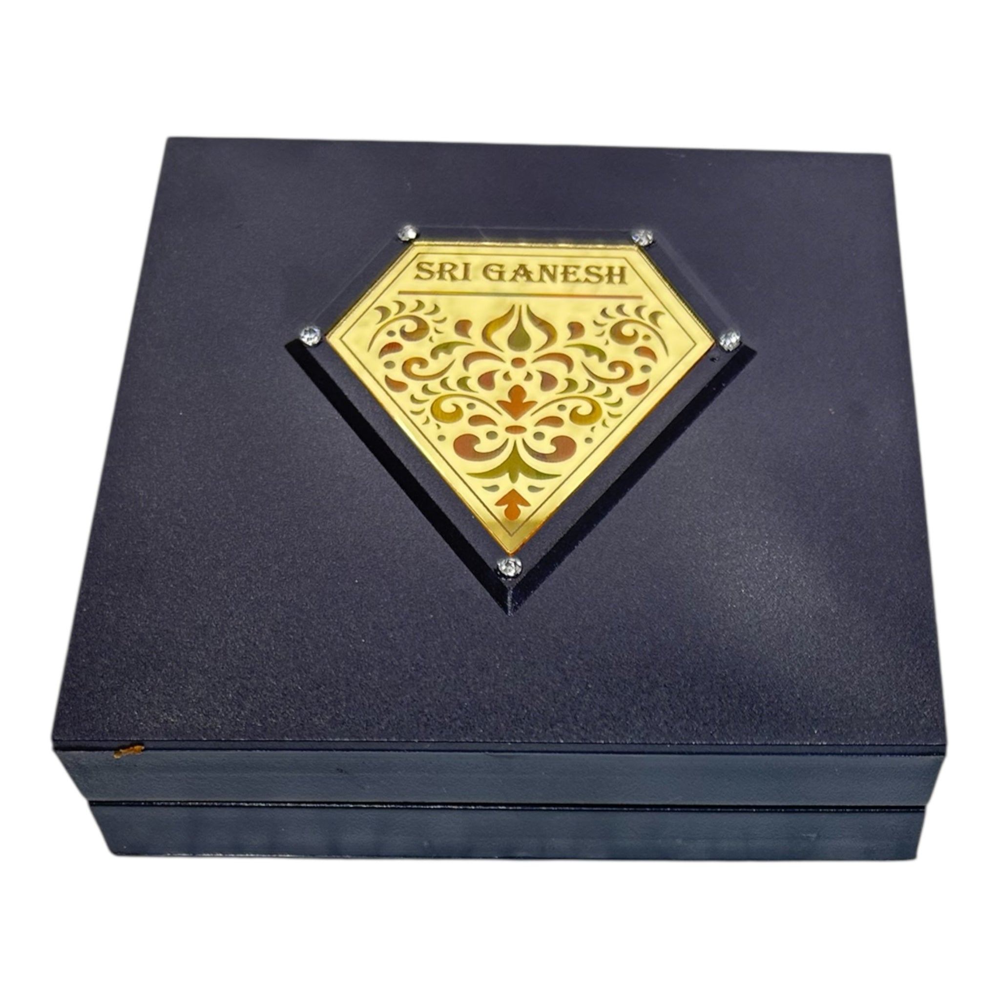 Silver Finish Multicolour Sri Ganesh Ji Gold Plated Charan Box Corporate Gift 11 x 11 cms - Auspicious Divine presentation