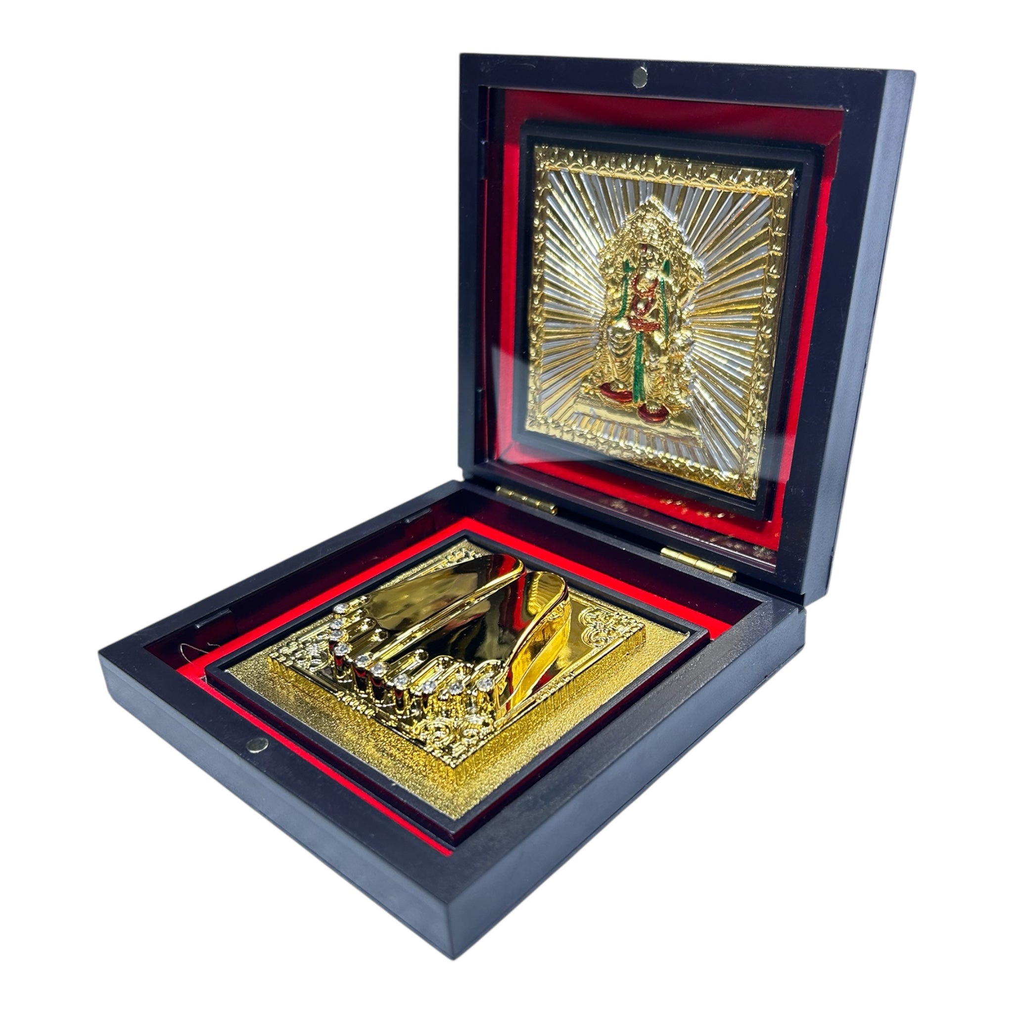 Sri Ganesh Ji Gold Plated Charan Box Corporate Gift 11 x 11 cms - Auspicious Spiritual presentation