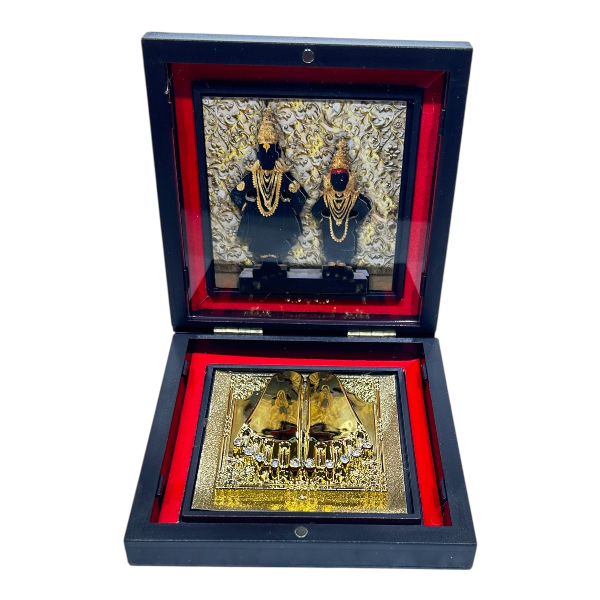 Pandurangan Rukmayee Gold-Plated Padham Box – 11x11 cms - Vithoba Ruckmini Sacred Charan Paduka Festival Gift