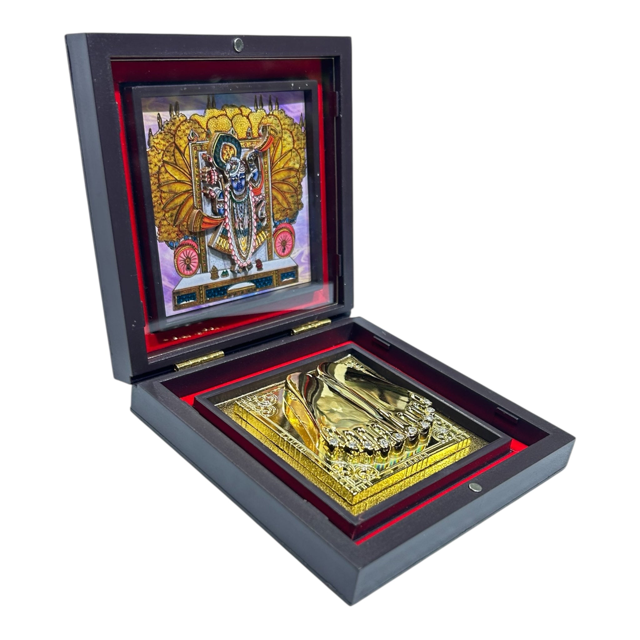 Dwarakaadeesh Shreenathji Sacred Charan Padhukas in a compact 11x11 cm box - devotional set for home Décor & spiritual gifting