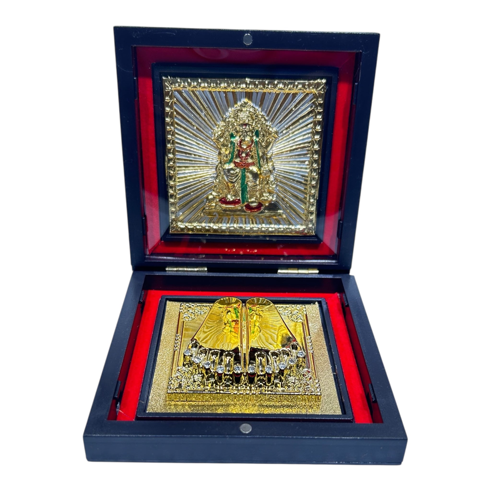 Sri Ganesh Ji Gold Plated Charan Box Corporate Gift 11 x 11 cms - Auspicious Spiritual presentation