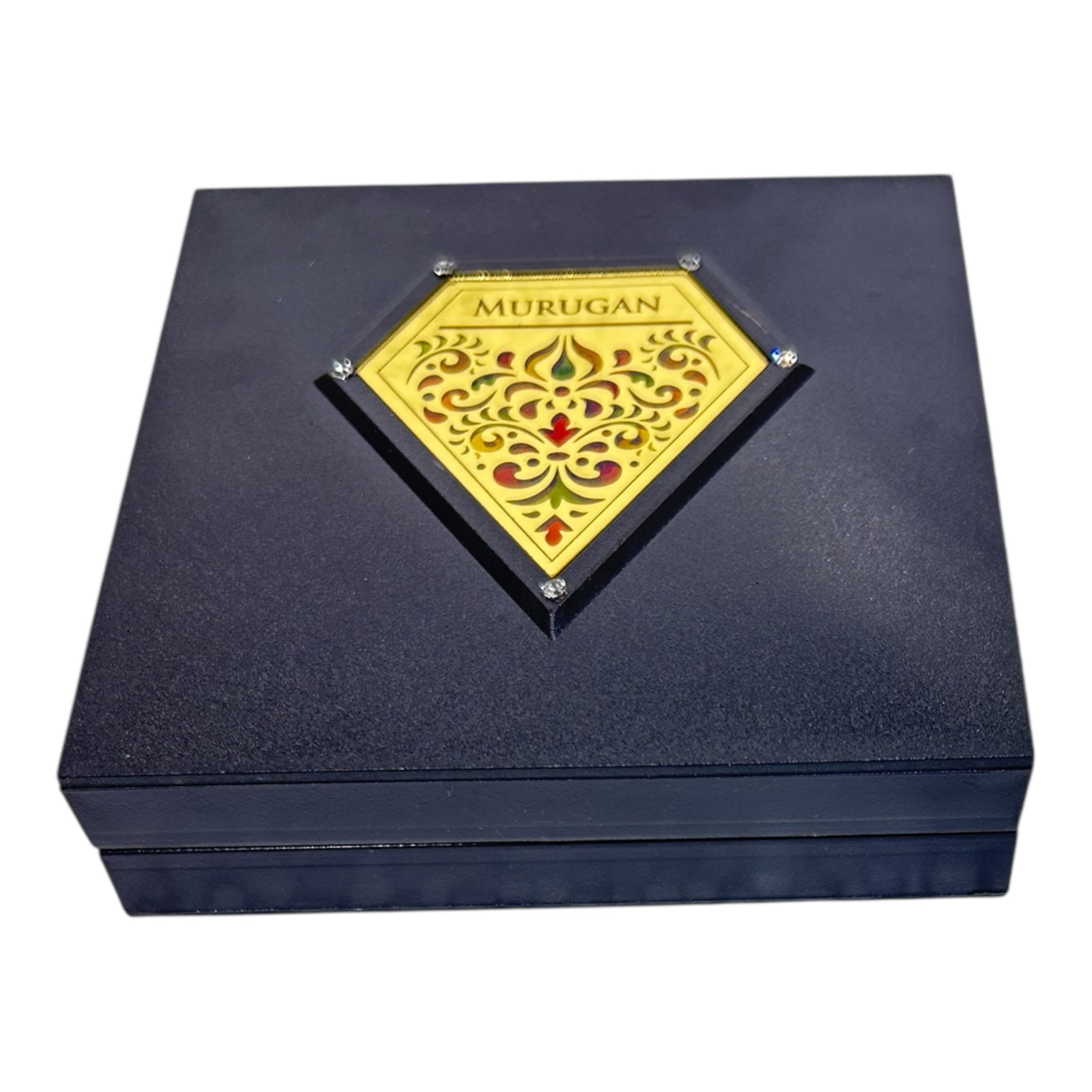 Standing Vel Murugan with Peacock Charan Padhukas in 11x11 cm box for Skanda Shasti Pooja & gifting