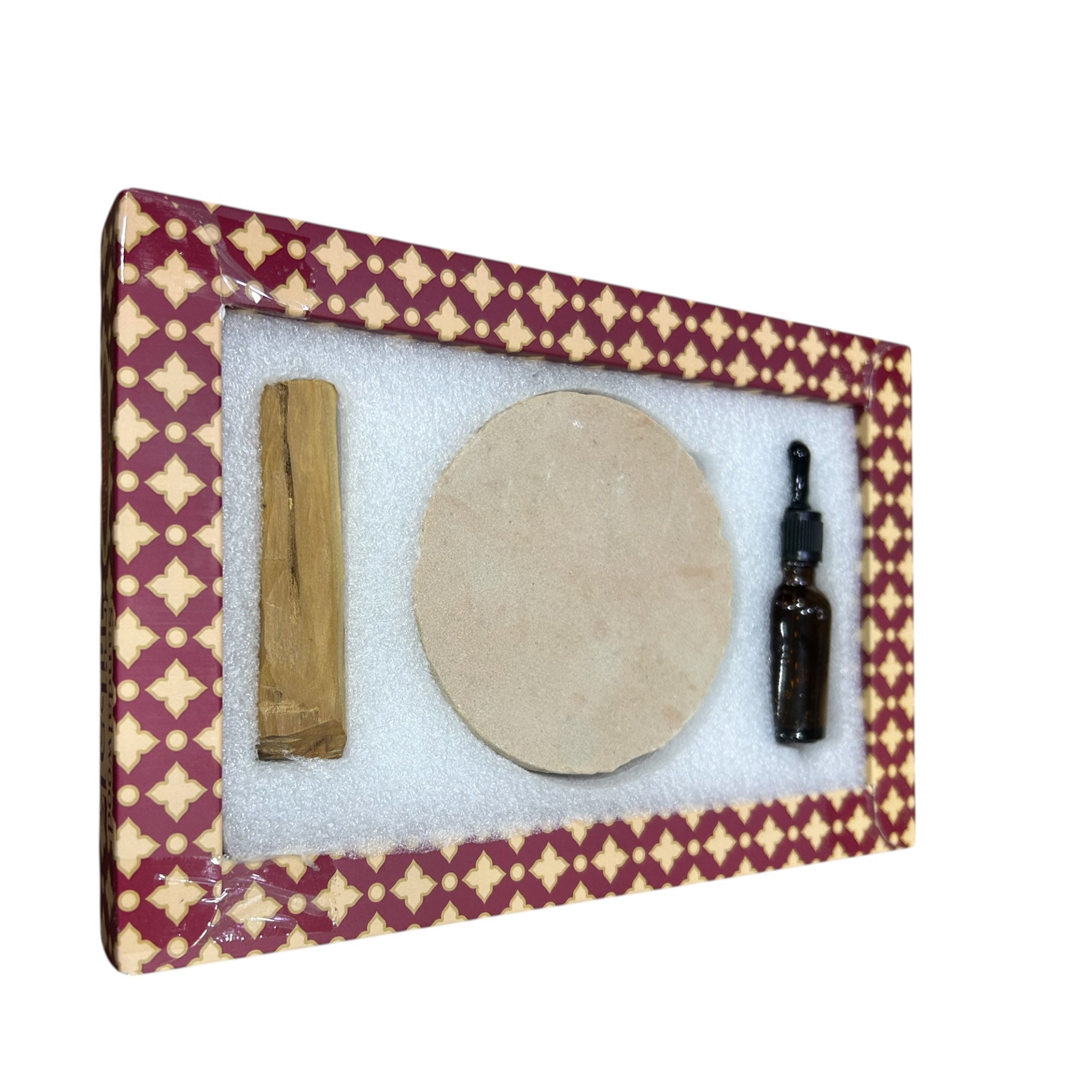 Krishnakala Sandalwood Tilak Set - Pure Chandan wooden stick, Grinding stone, Rose water and Saffron with additives - சந்தன கட்டை, பன்னீர், குங்குமப்பூ செட்