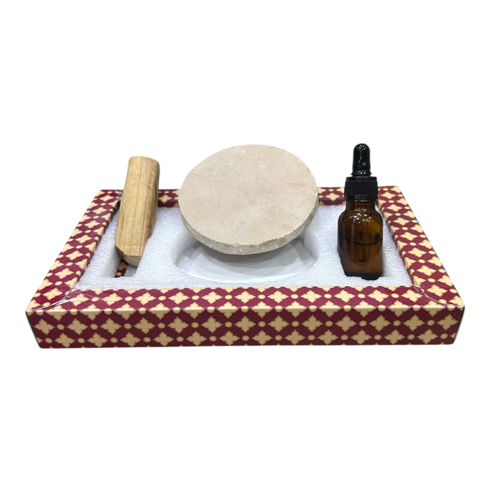 Krishnakala Sandalwood Tilak Set - Pure Chandan wooden stick, Grinding stone, Rose water and Saffron with additives - சந்தன கட்டை, பன்னீர், குங்குமப்பூ செட்