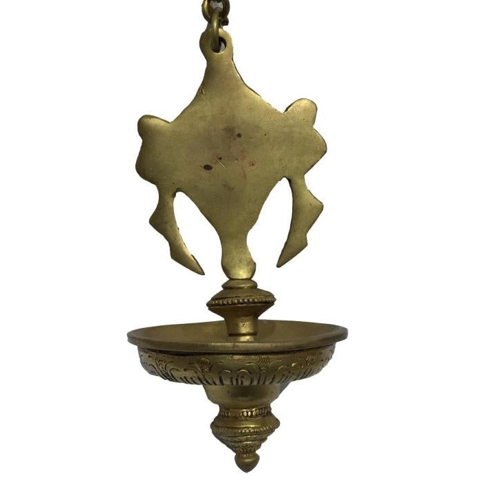 Shanka Chakra Hanging Diya Set Brass Antique Single Flame 6.5 inch