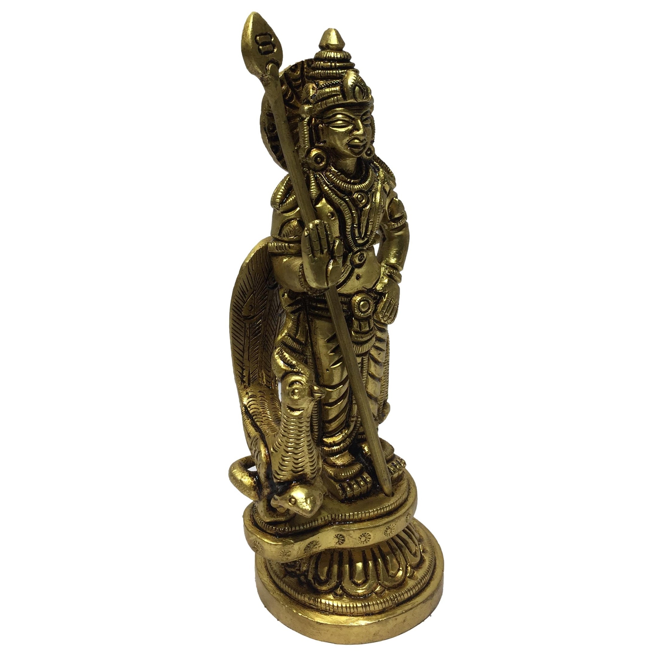 Bala Murugan With Peacock on Round Dais Brass Antique 4.5 Inch - Sri Prarthana