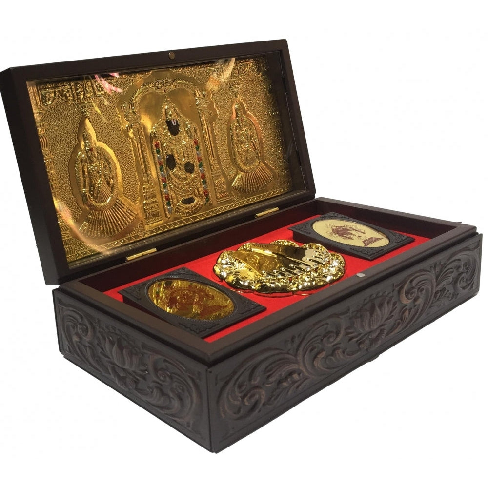 Sri Tirupati Balaji Gold Plated Charan Secret Jewel Box Corporate Gift 21 x 11 cm