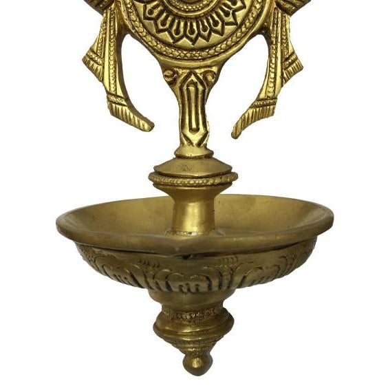 Shanka Chakra Hanging Diya Set Brass Antique Single Flame 6.5 inch