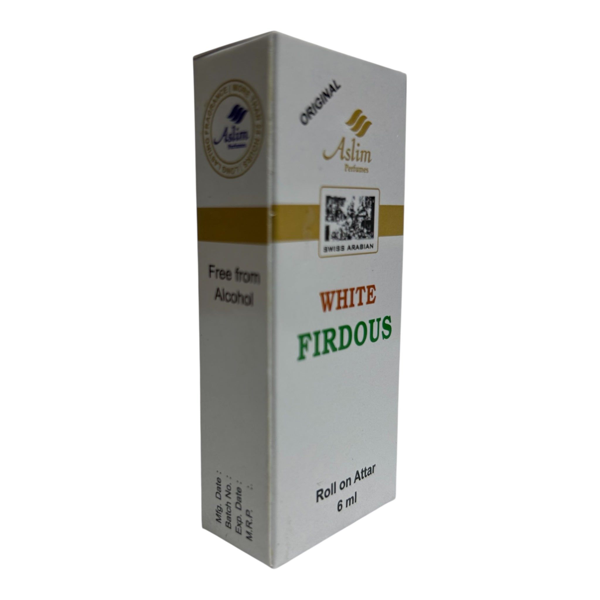 Aslim White Firdous Attar 6ml – Fresh & Floral Alcohol-Free Perfume Oil Natural Indian Fragrance Attar