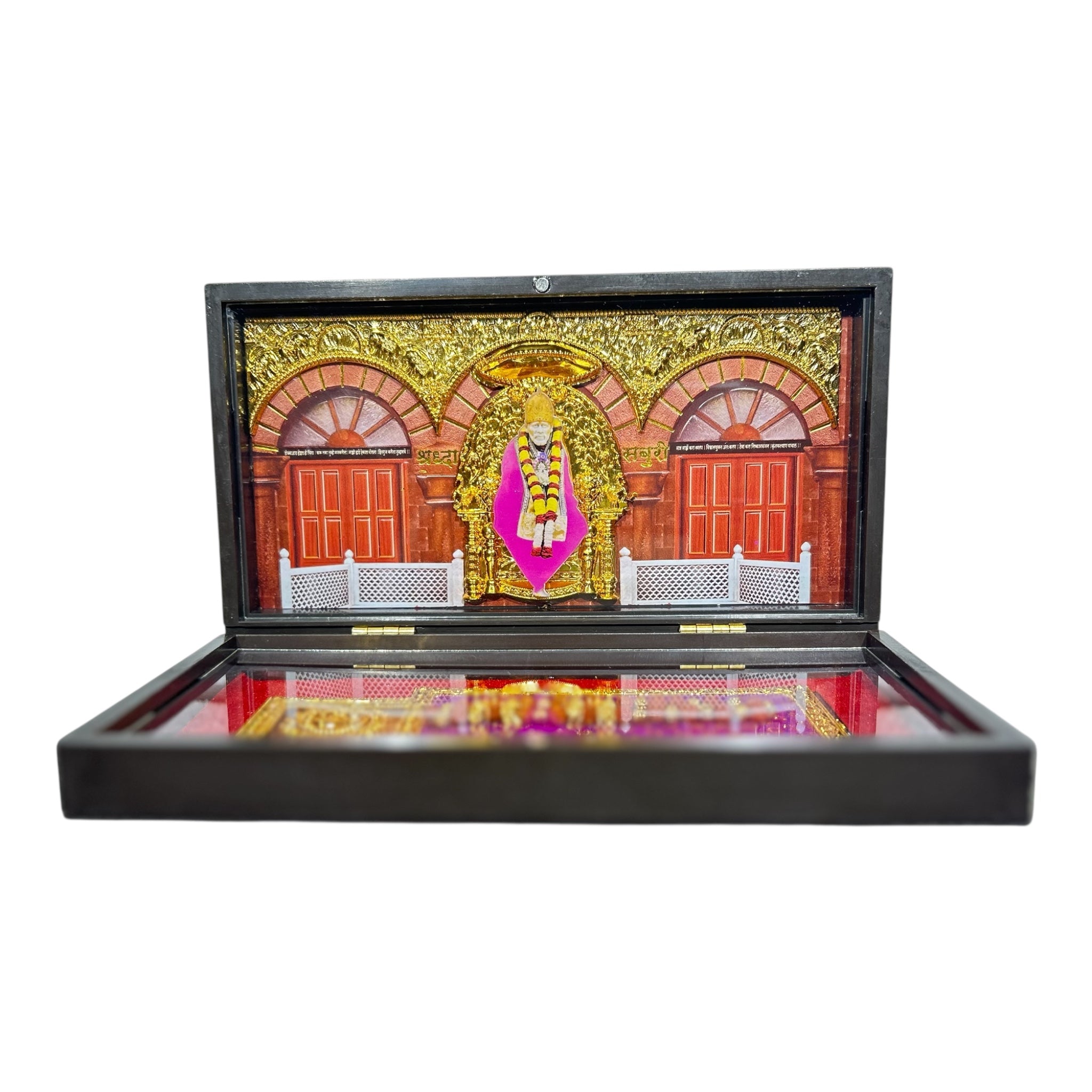 Shirdi Sai Baba Gold Plated Sacred Charan Padhukas Box size 21 x 11 cms - Perfect spiritual Corporate Gift