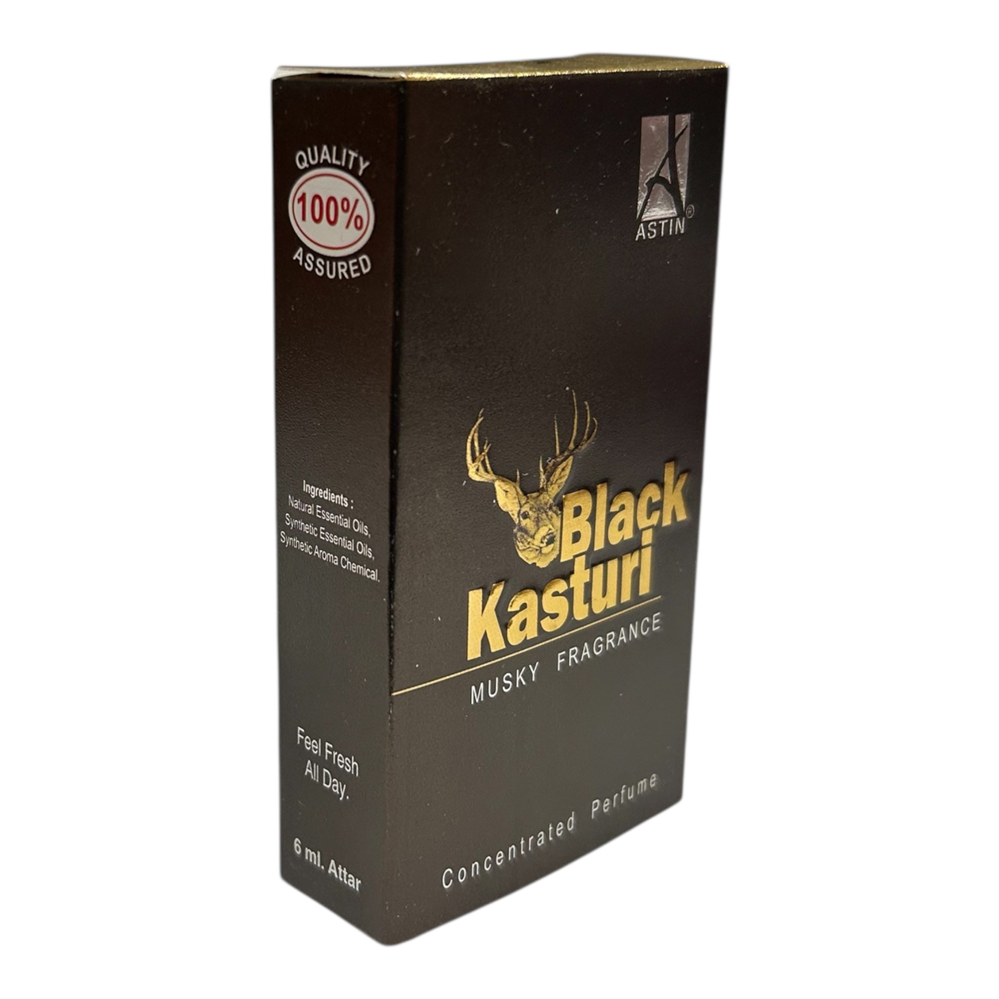 Astin Black Kasturi Attar Roll-On – Long-Lasting Musk Alcohol-Free, 100% Natural Fragrance Oil 6 ml