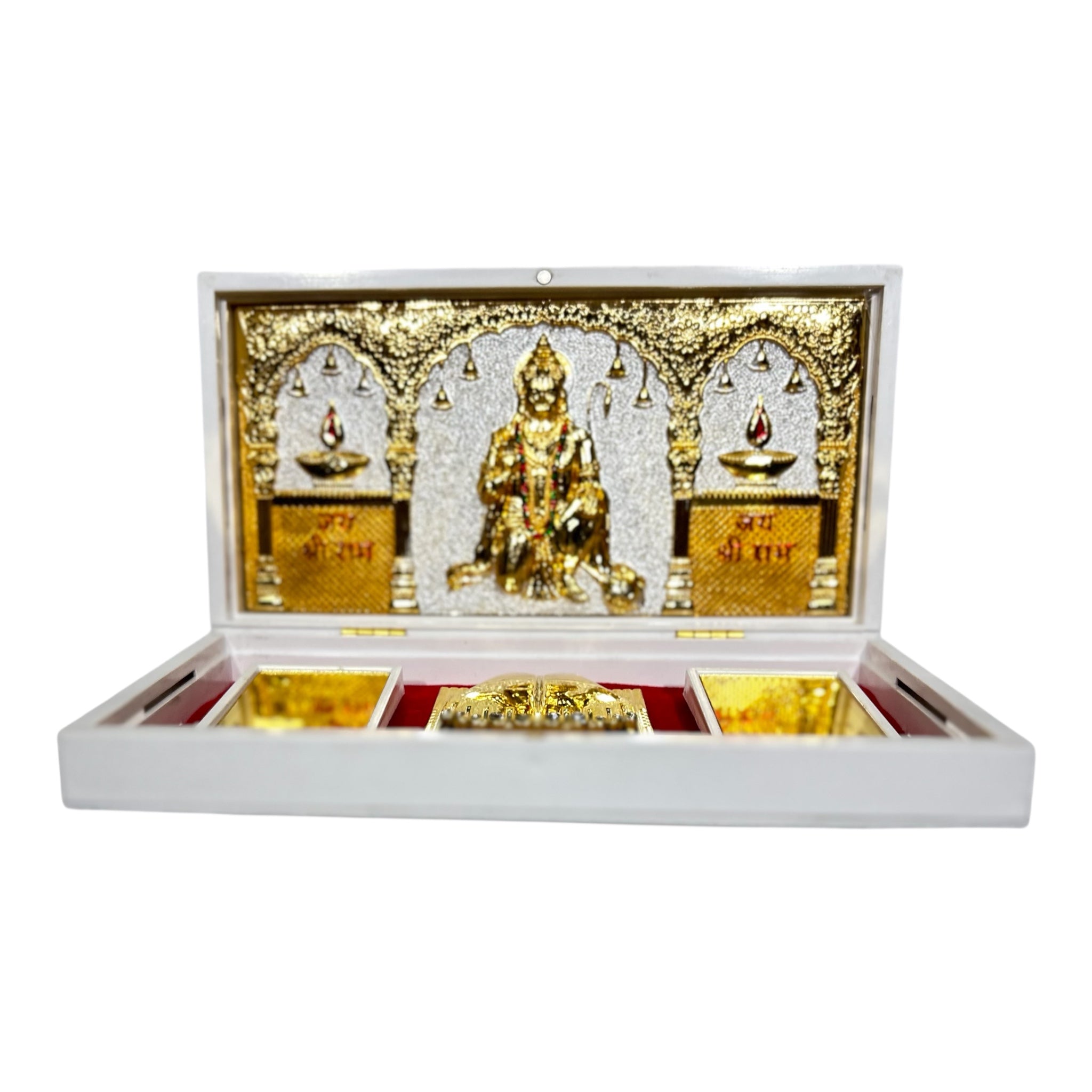 Jai Shri Hanuman Gold Plated Padham Box  Corporate Gift size 21 x 11 cm - auspicious choice of divine presence