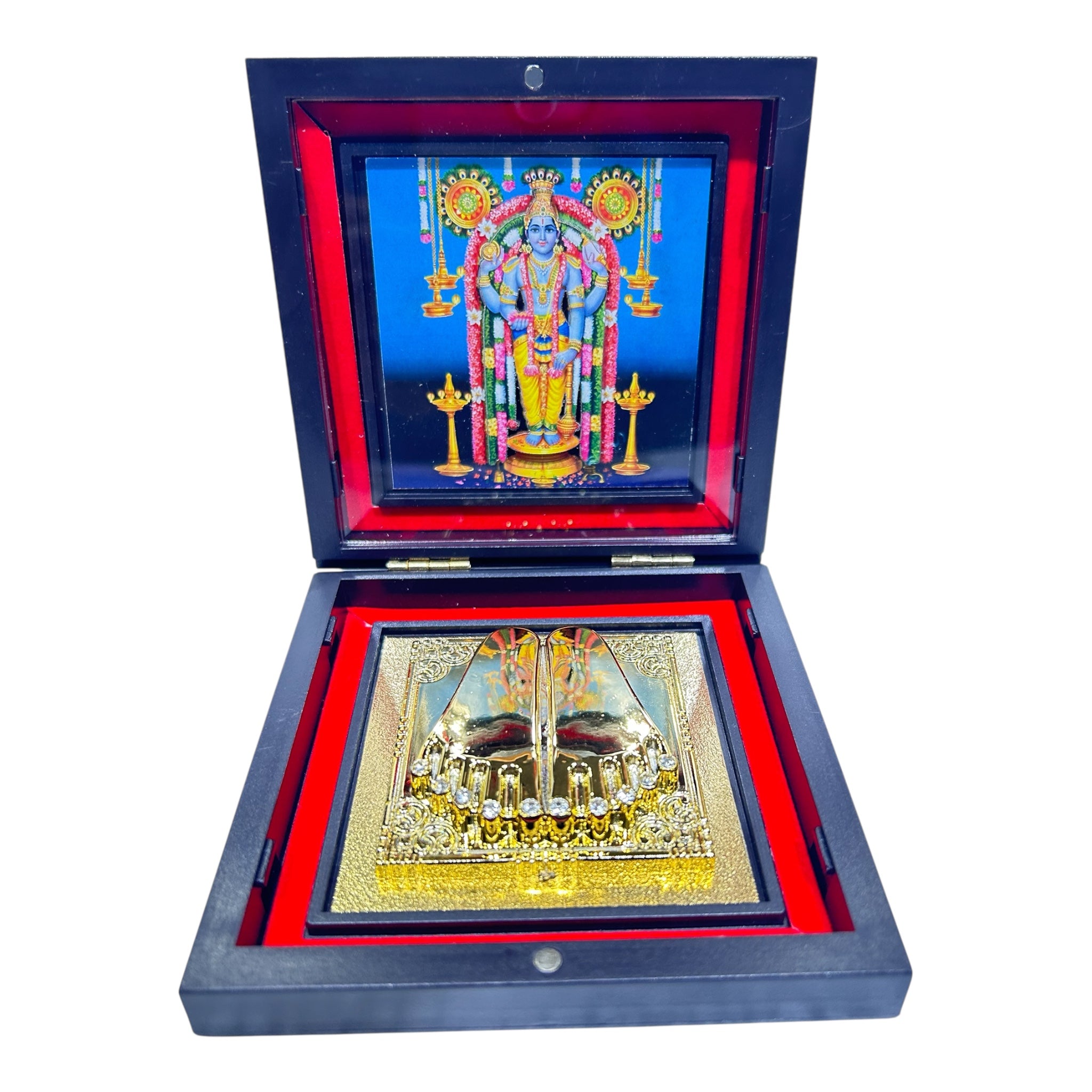 Unni Krishna Guruvayurappan Charan Padhukas in a 11x11 cm box - devotional corporate gift for spiritual seekers