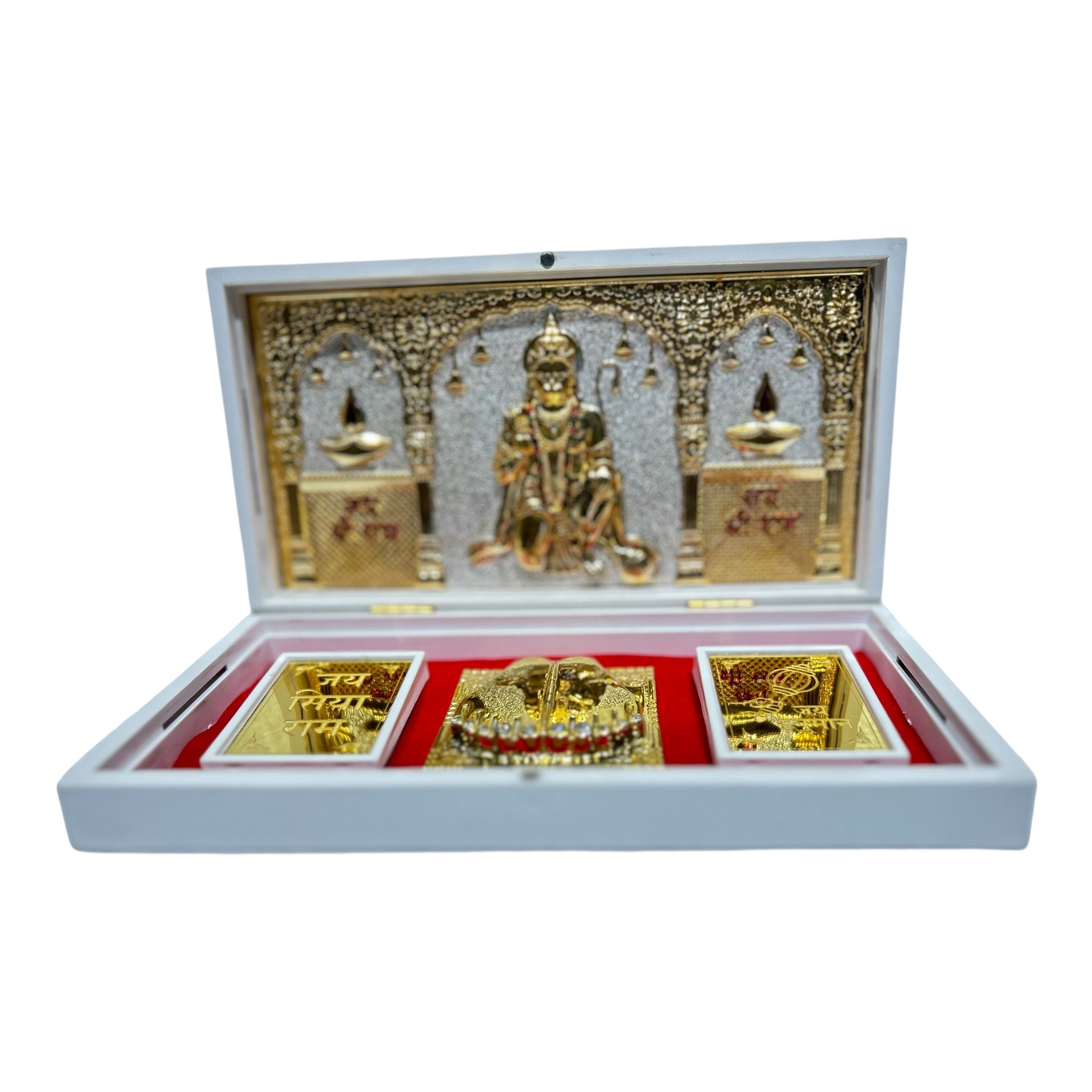 Jai Shri Hanuman Gold Plated Padham Box  Corporate Gift size 21 x 11 cm - auspicious choice of divine presence