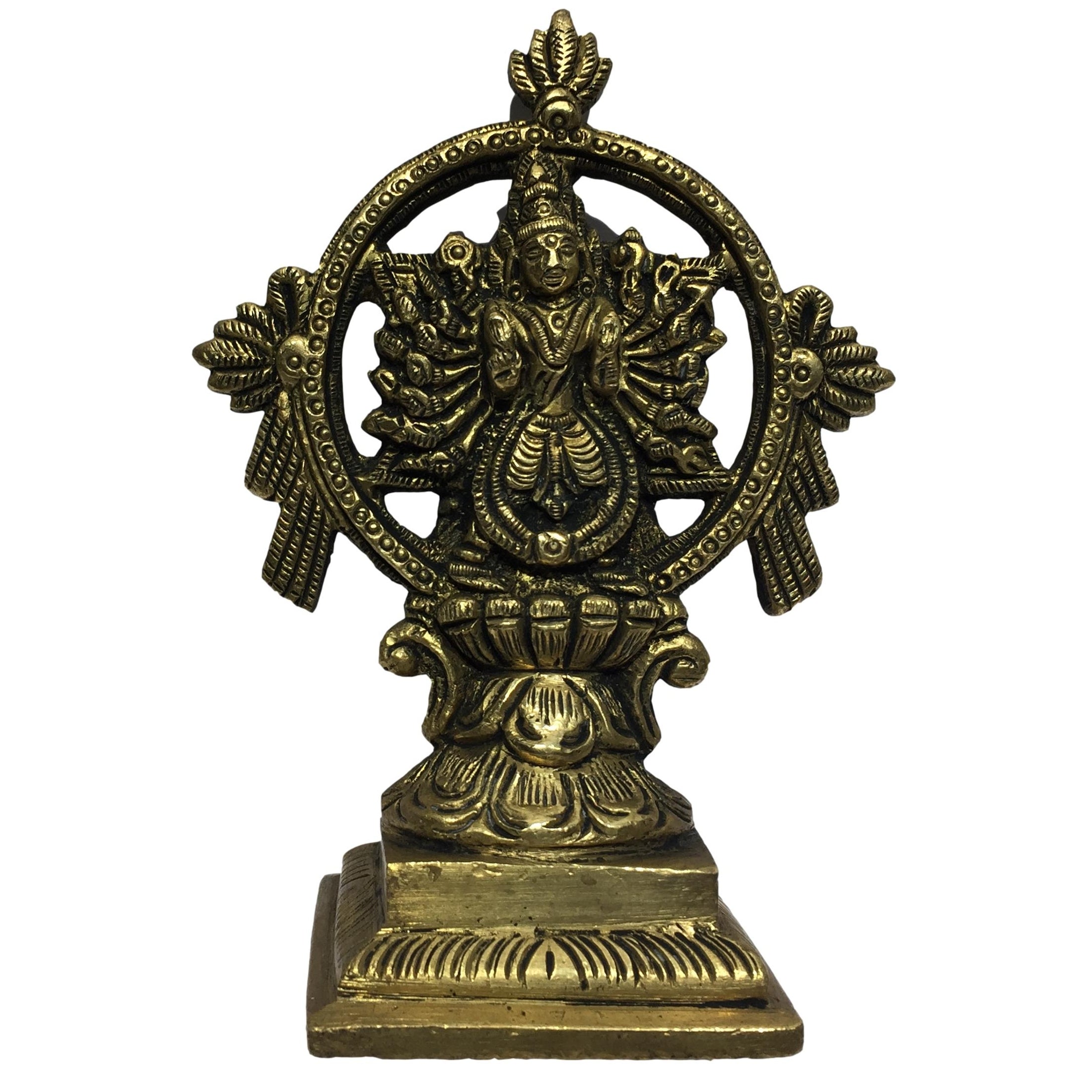 Chakrathazhvar with Yoga Narasimhar Brass Antique 5 Inch - Sri Prarthana