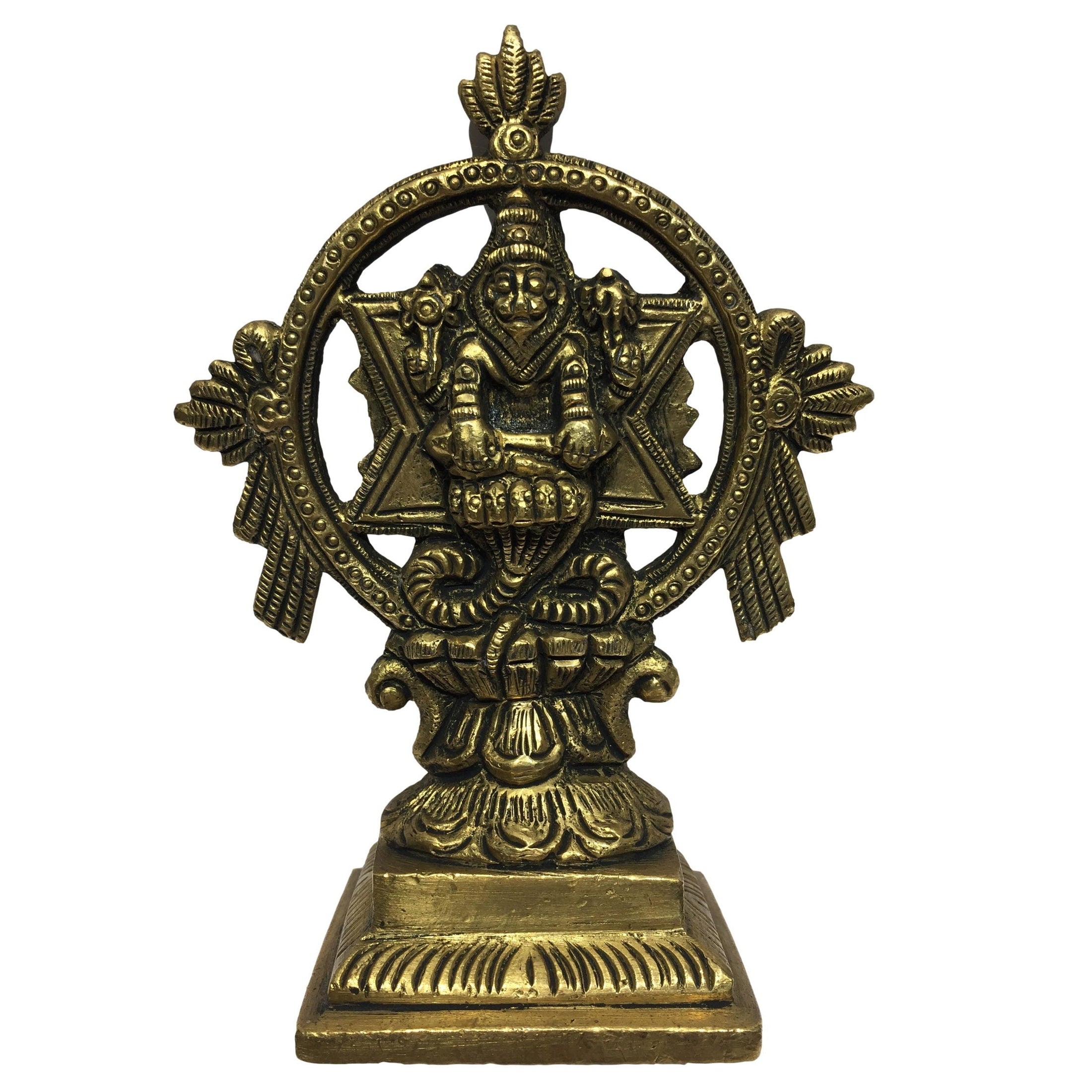 Chakrathazhvar with Yoga Narasimhar Brass Antique 5 Inch - Sri Prarthana