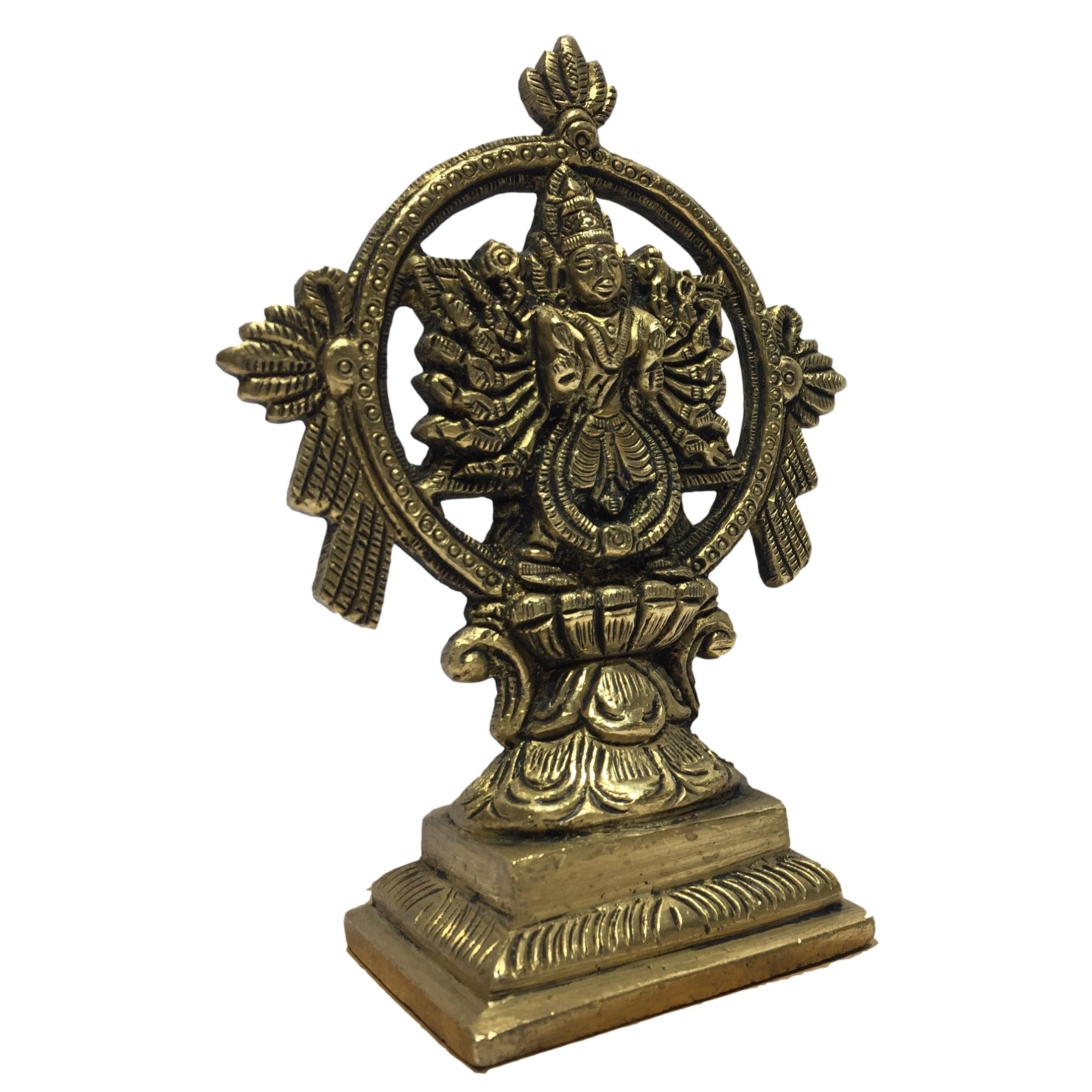 Chakrathazhvar with Yoga Narasimhar Brass Antique 5 Inch - Sri Prarthana