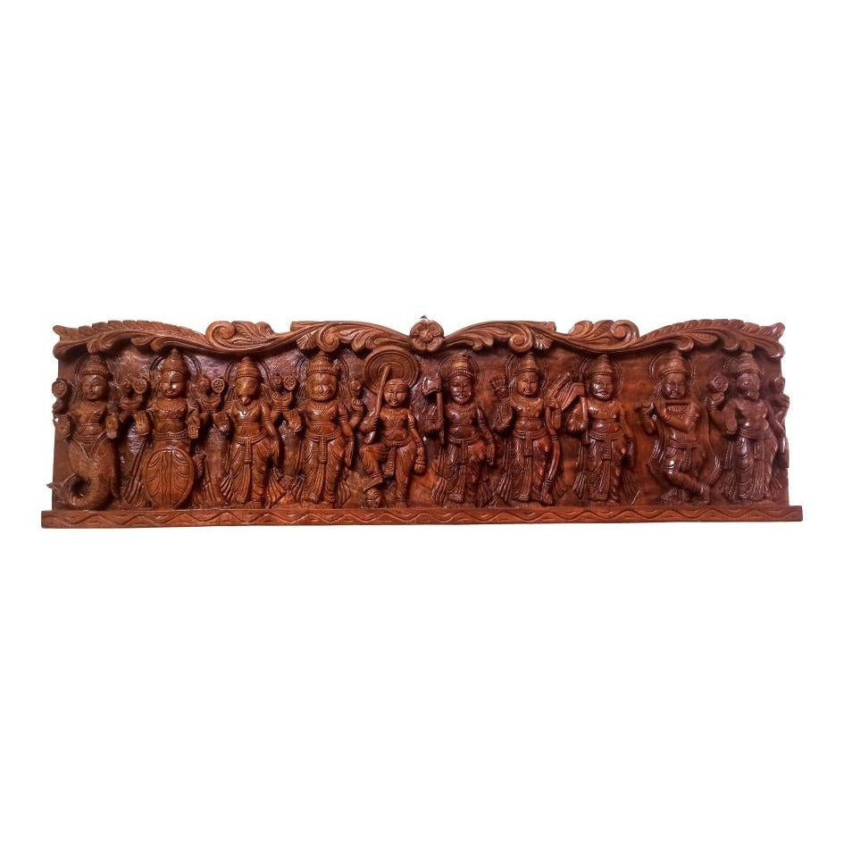 Sri Vishnu Dasavatharam Wooden Art Pooja Mandir Wall Mount Decorative Showpiece 36 X 10 Inch