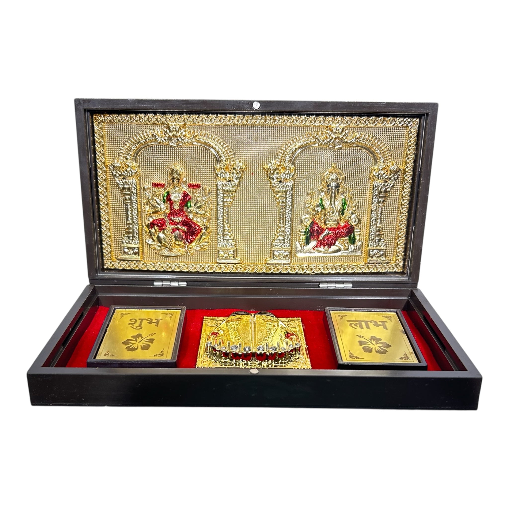 Sri Lakshmi Ganesh Silver foil Charan Padhukas Corporate Gift  21 x 11 cms LG Pooja Box - Sacred Auspicious  décor Presentation