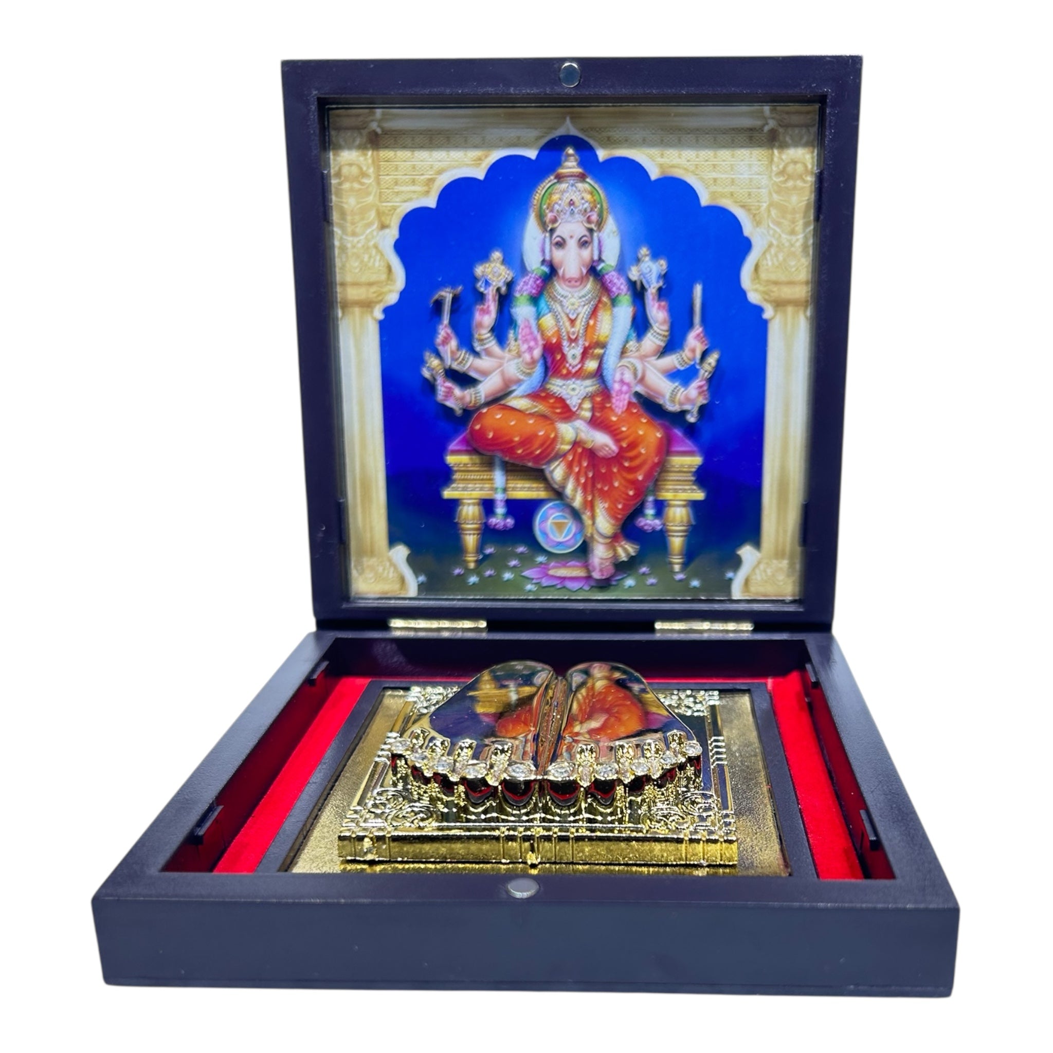 Goddess Varahi Amman Gold Plated Charan Box Corporate Gift 11 x 11 cm - Sacred Presentation for religious festivals