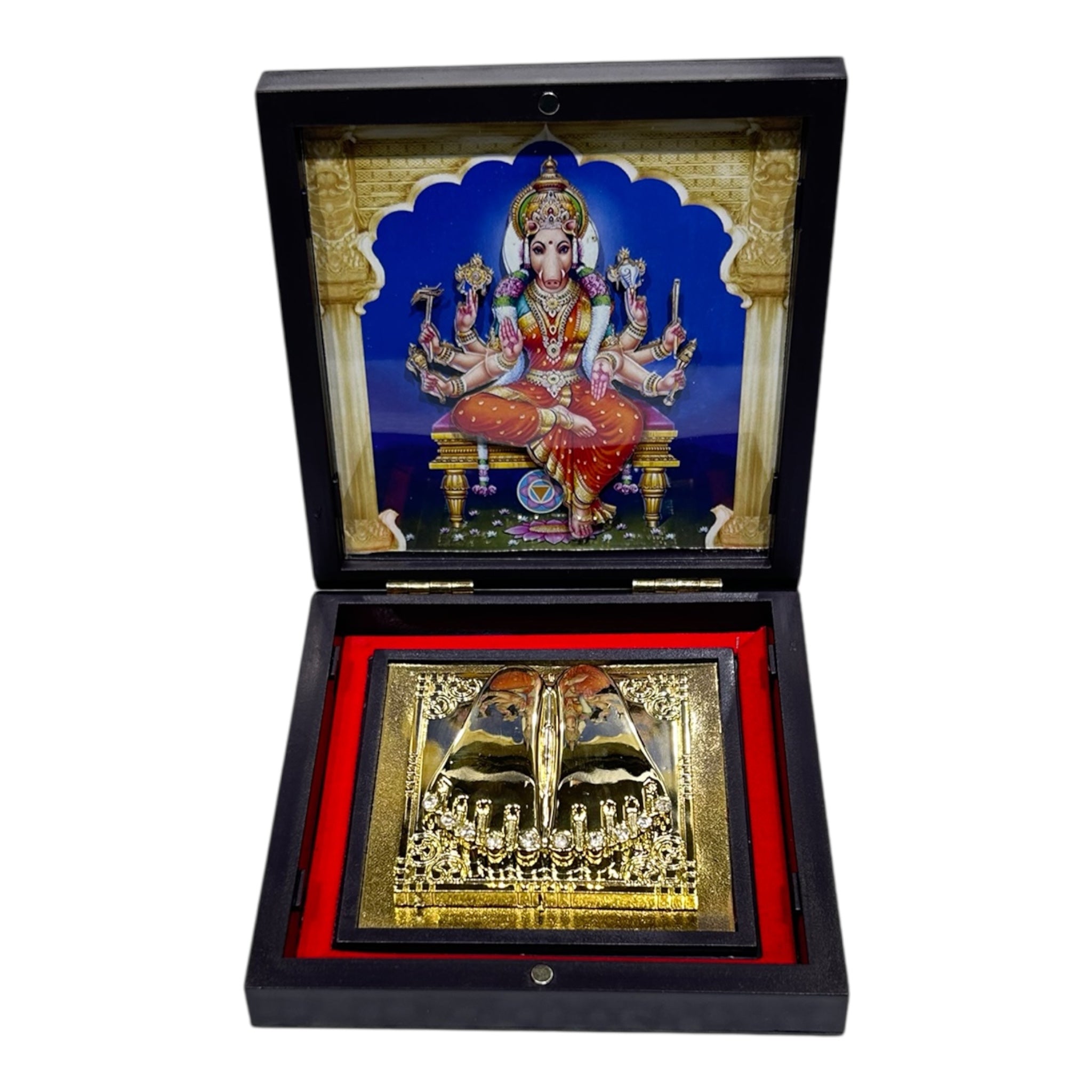 Goddess Varahi Amman Gold Plated Charan Box Corporate Gift 11 x 11 cm - Sacred Presentation for religious festivals