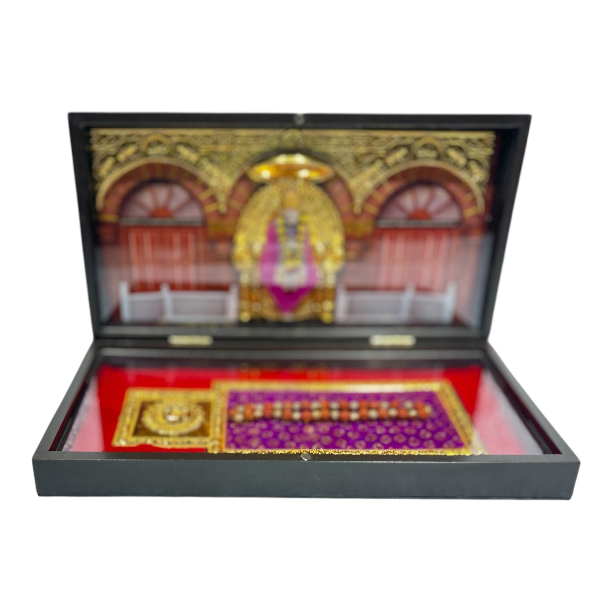 Shirdi Sai Baba Gold Plated Sacred Charan Padhukas Box size 21 x 11 cms - Perfect spiritual Corporate Gift