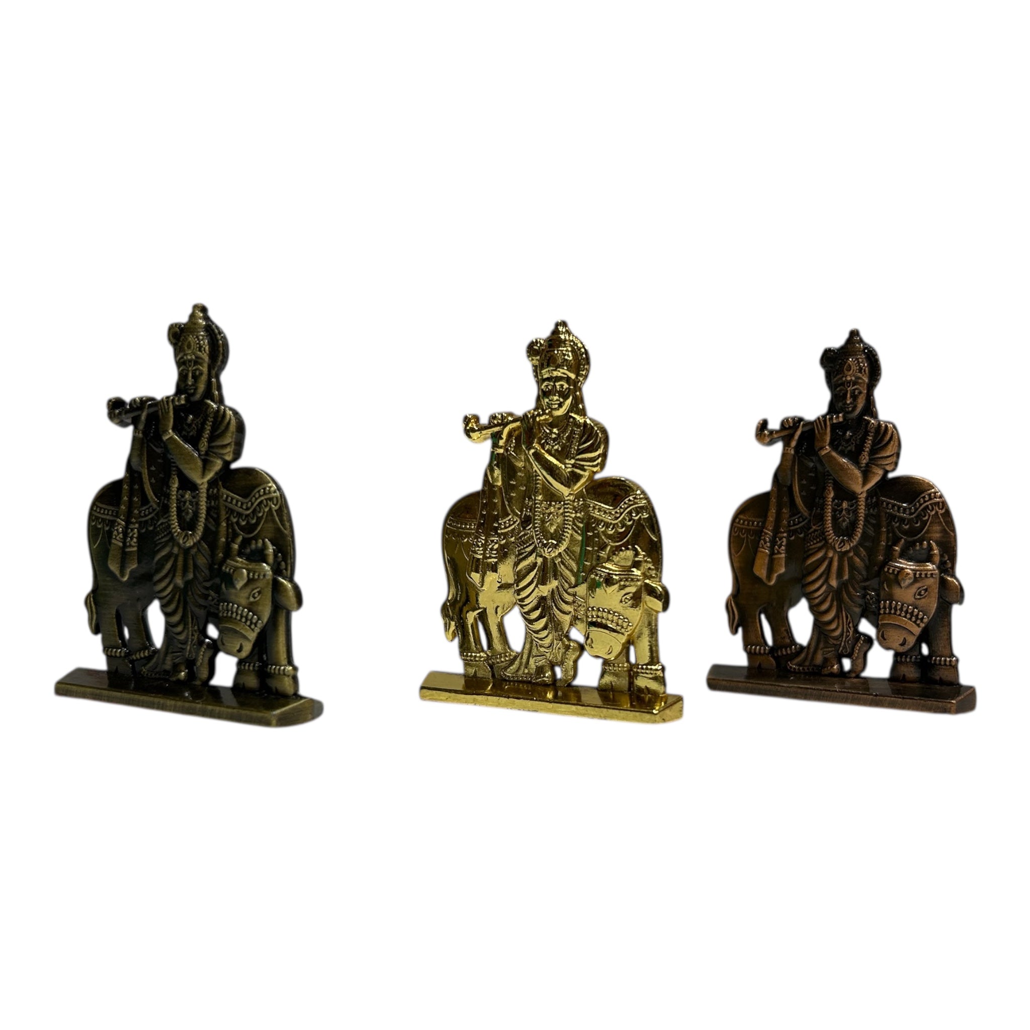 Divine Bansuri Cow Krishna Metal Stand Golden, Copper, Black finish Gift for Spiritual Home Decor & Festival  குழல் கண்ணன் பொம்மை