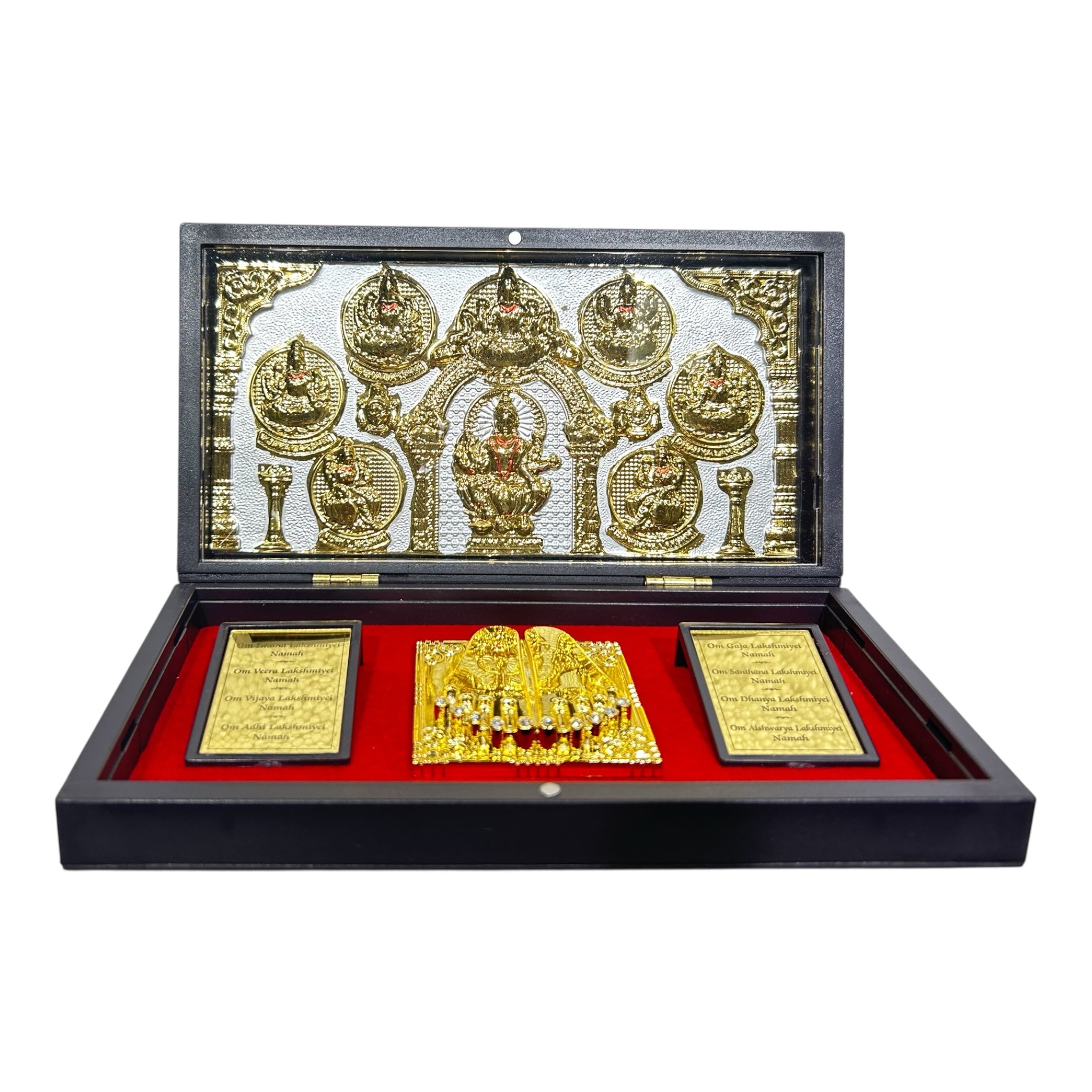 Sri Ashta Lakshmi Mathaji Gold Plated Charan Padhukas Box Corporate Gift 21 x 11 cms - Radiant and devotional presentation