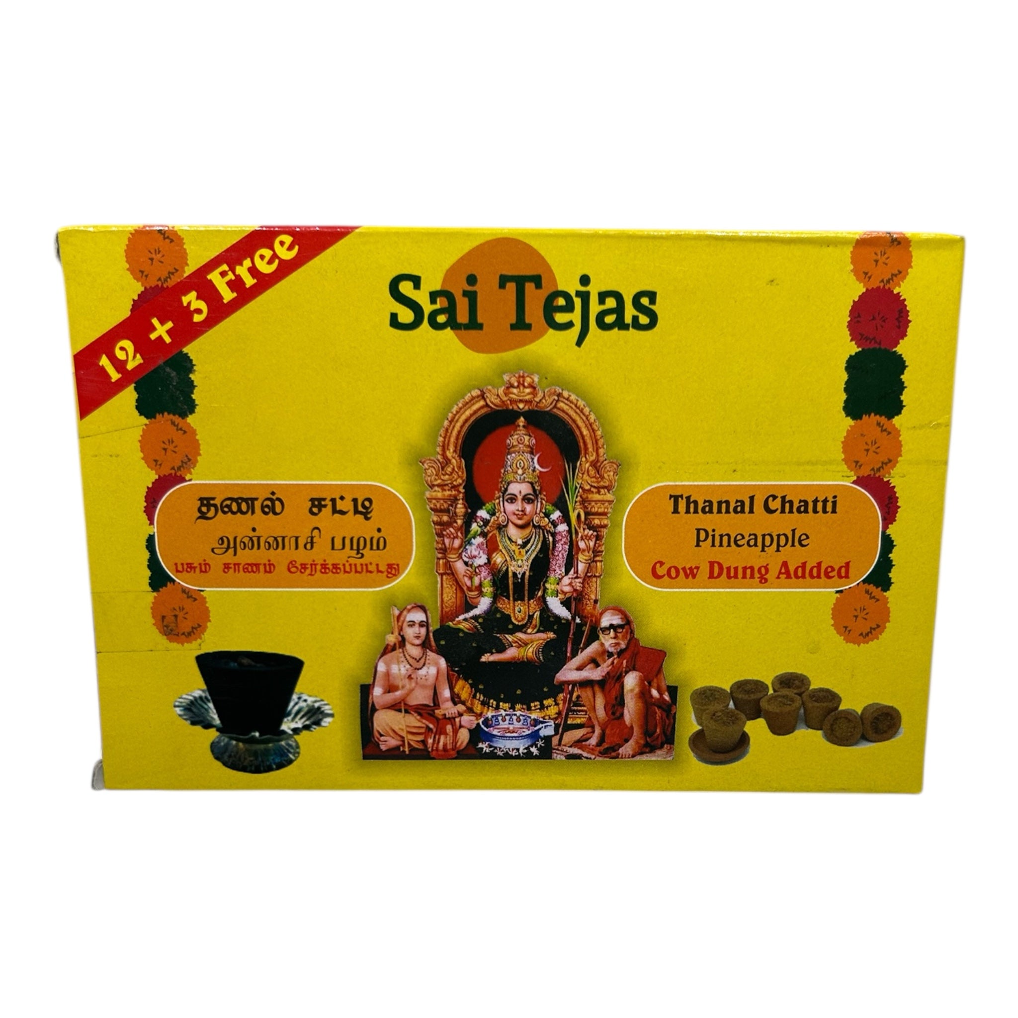 Sai Tejas Thanal Chatti Cow Dung Pineapple Fragrance Dhoop Cup Sambrani for Pooja & Aromatherapy