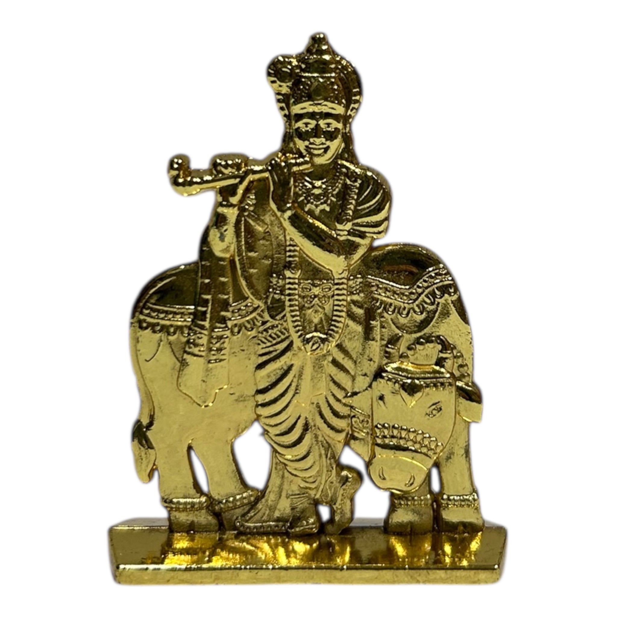 Divine Bansuri Cow Krishna Metal Stand Golden, Copper, Black finish Gift for Spiritual Home Decor & Festival  குழல் கண்ணன் பொம்மை