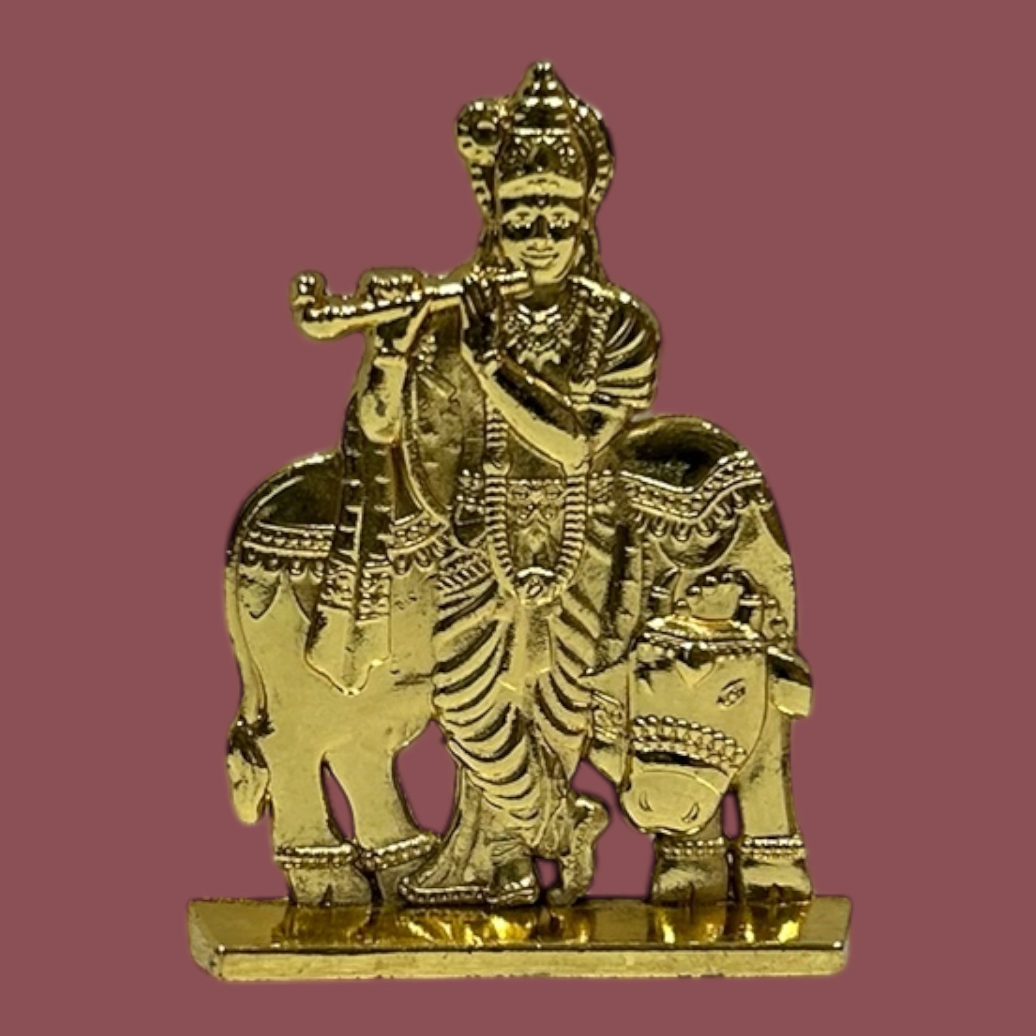 Divine Bansuri Cow Krishna Metal Stand Golden, Copper, Black finish Gift for Spiritual Home Decor & Festival  குழல் கண்ணன் பொம்மை