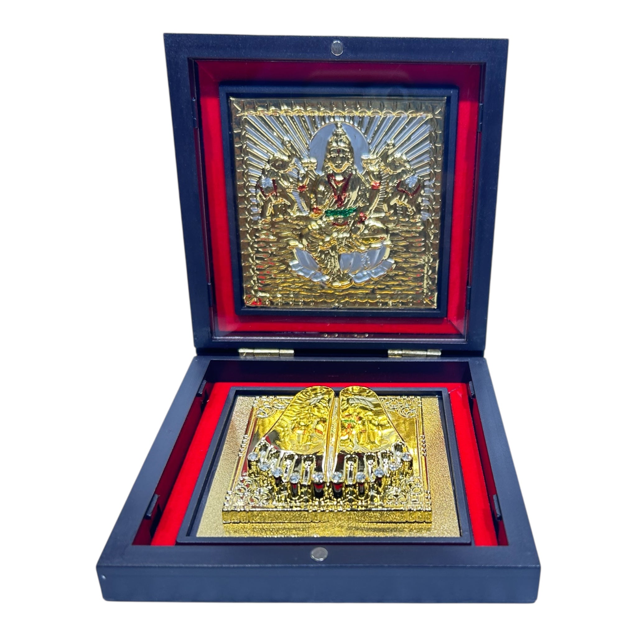Sri Gala Lakshmi Mathaji Gold Plated Charan Box Corporate Gift 11 x 11 cms - Spiritual Presentation