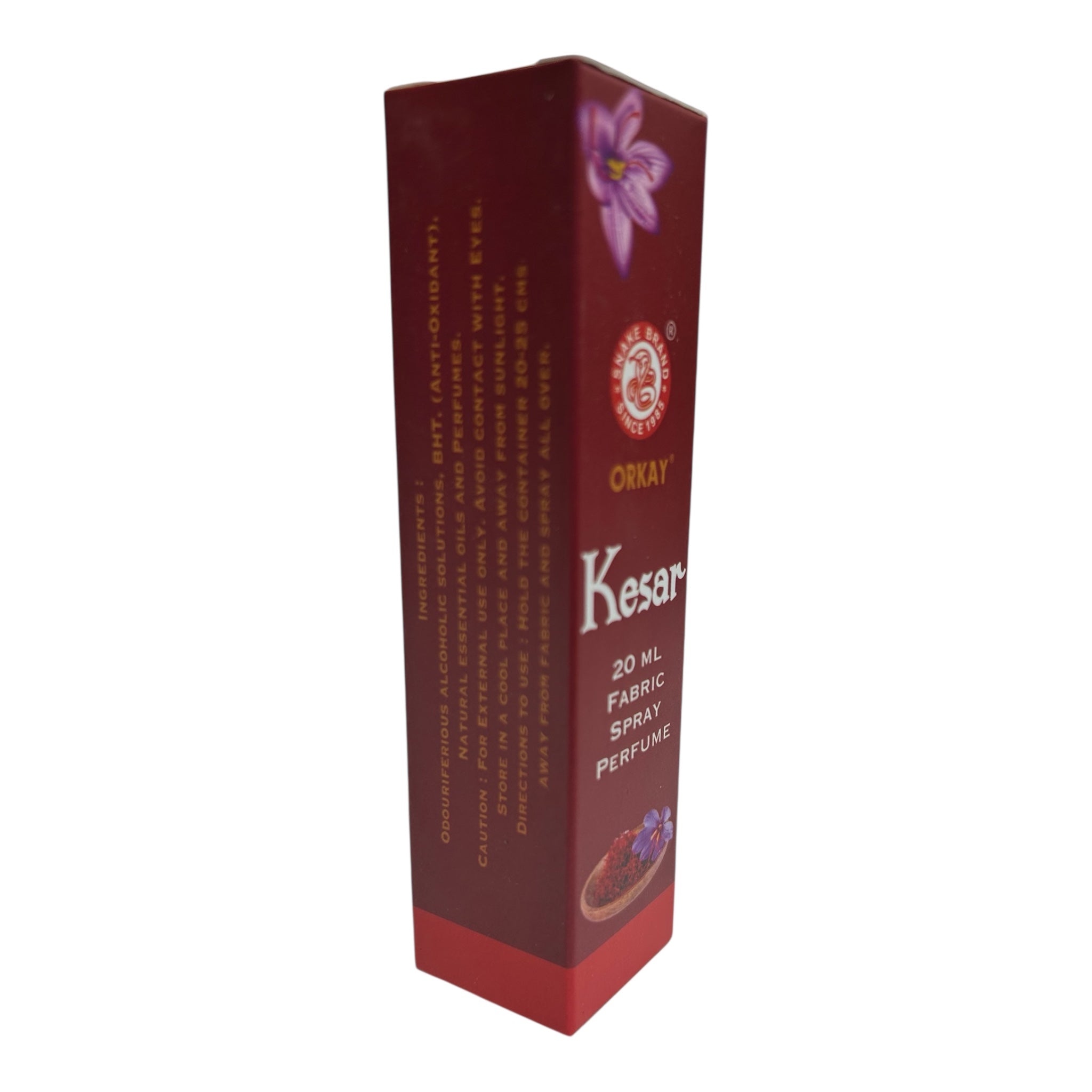 Orkay Kesar Fabric Spray Perfume – 20 ml - Luxurious Saffron Scent for Clothes & Linen குங்குமப்பூ நறுமண திரவியம்