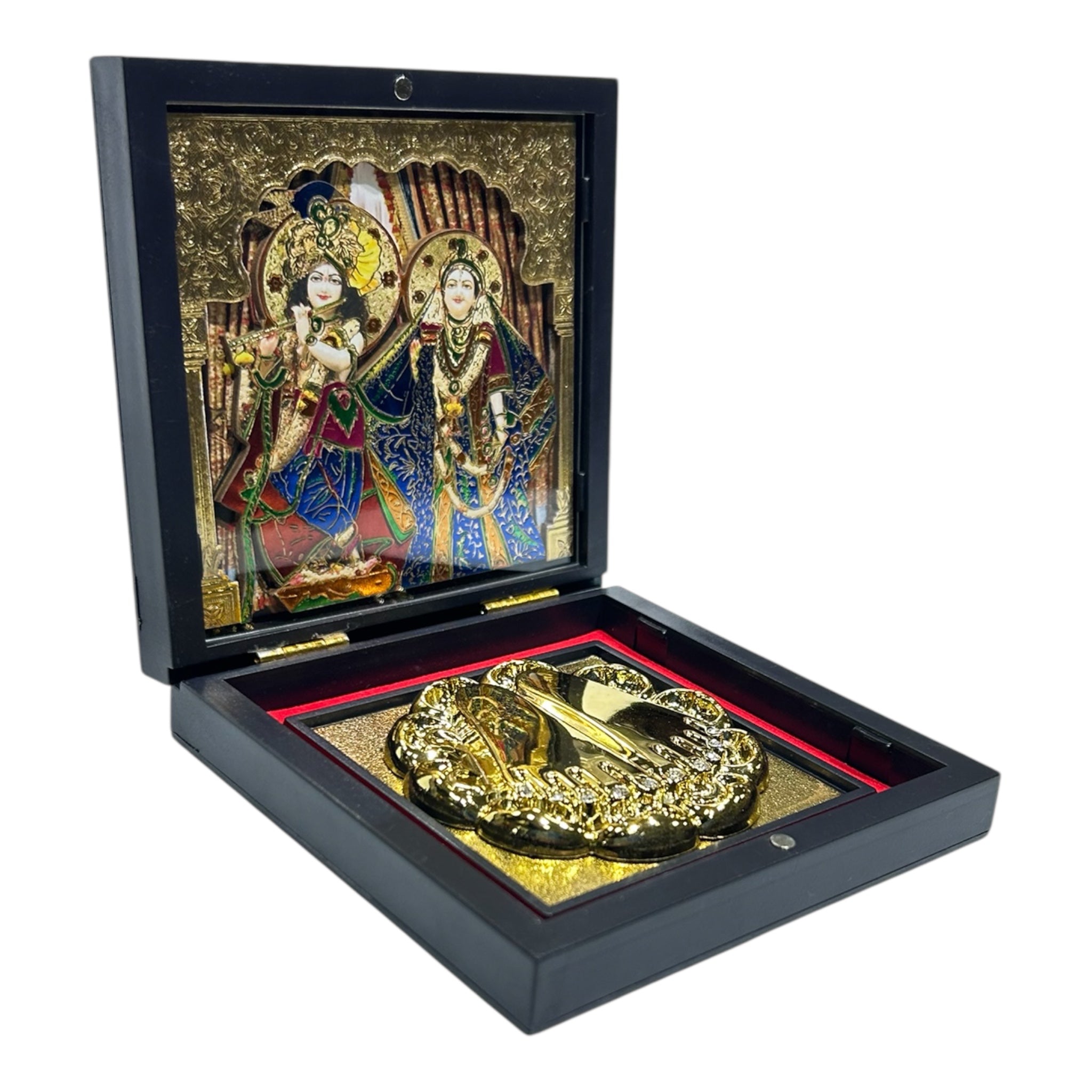 ISKCON Sri Radhe Shyam   Charan Padhukas Corporate Gift Box 11 x 11cms - A sacred keepsake and spiritual decor
