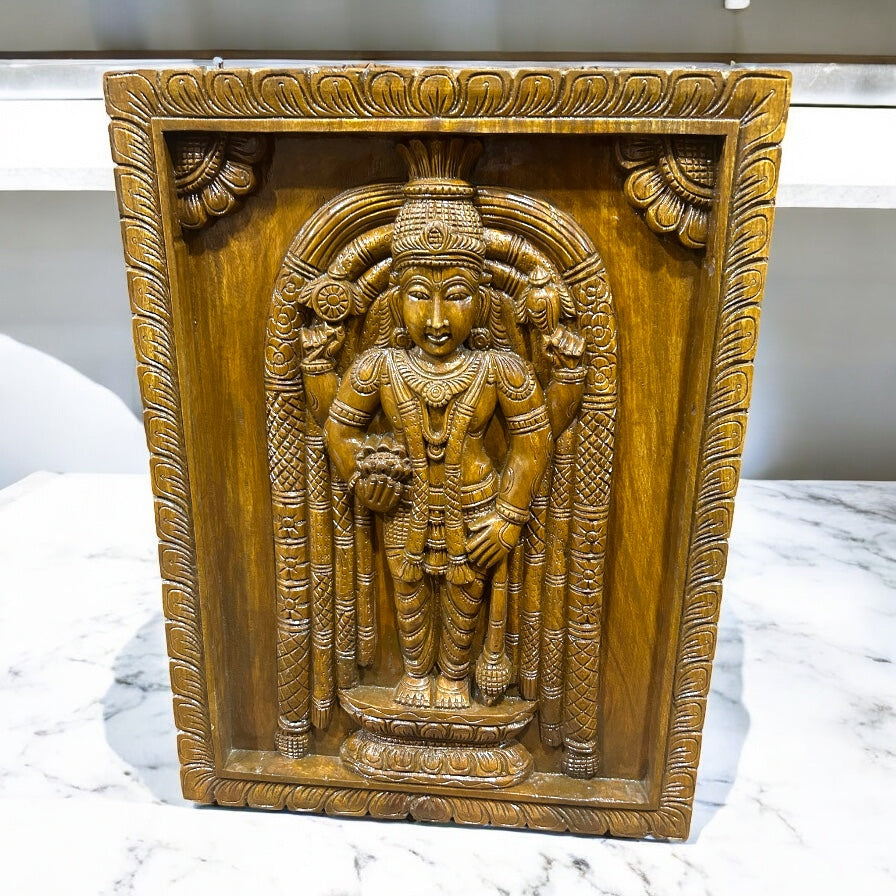 Guruvayurappan Wood Carving Wall Hanging 2 ft
