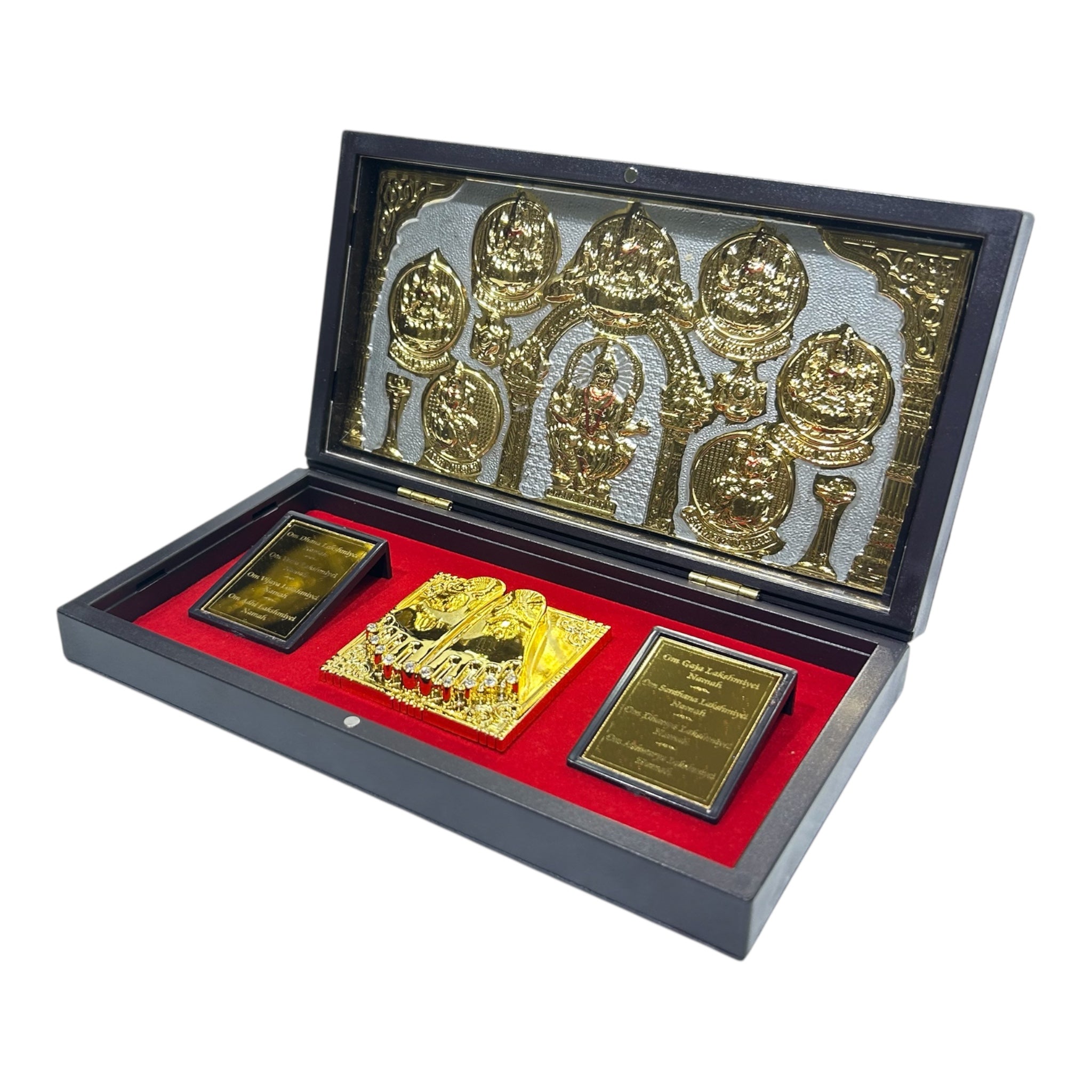 Sri Ashta Lakshmi Mathaji Gold Plated Charan Padhukas Box Corporate Gift 21 x 11 cms - Radiant and devotional presentation