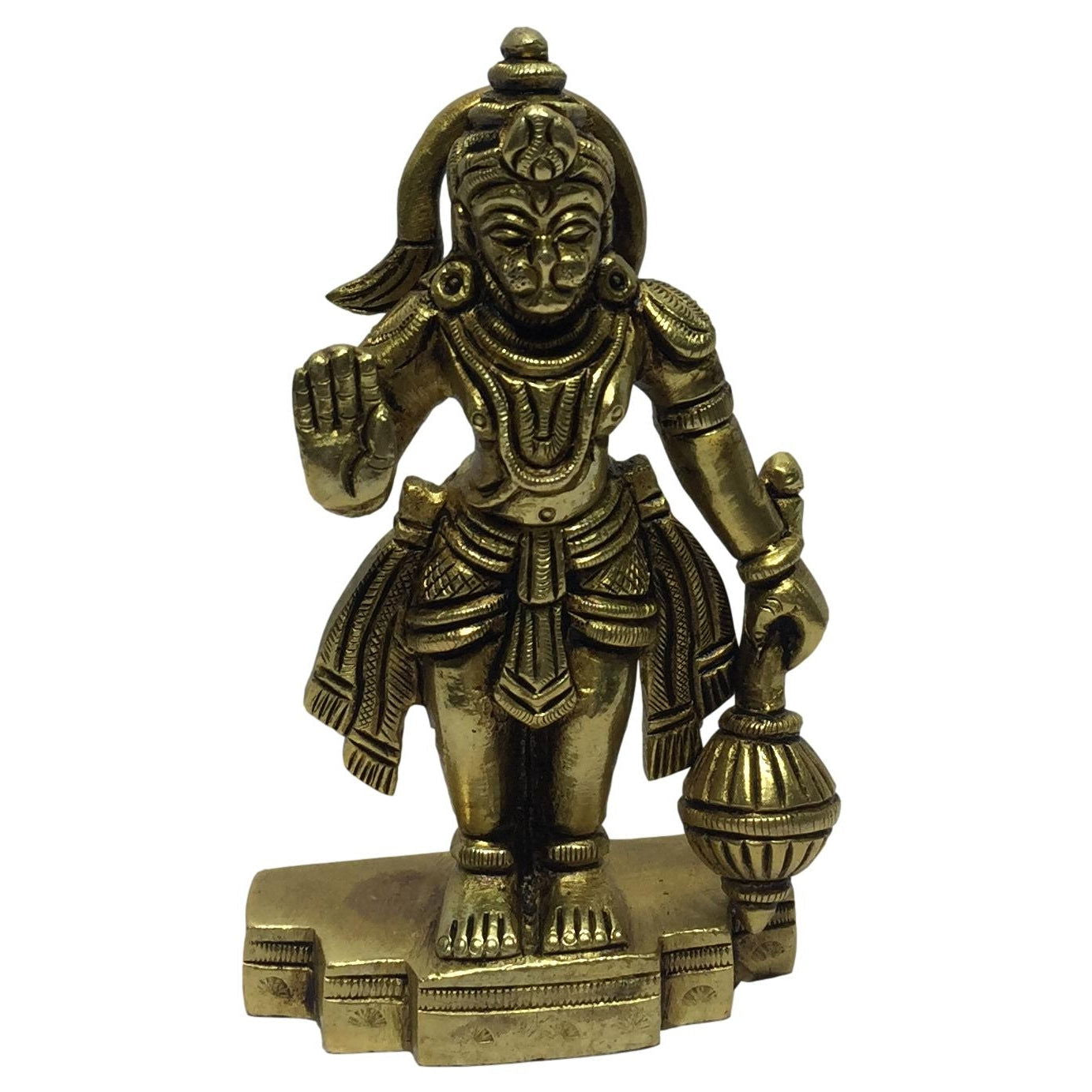 Gadhai Hanuman Standing Brass Antique Sculpture 3.75 inch - Sri Prarthana