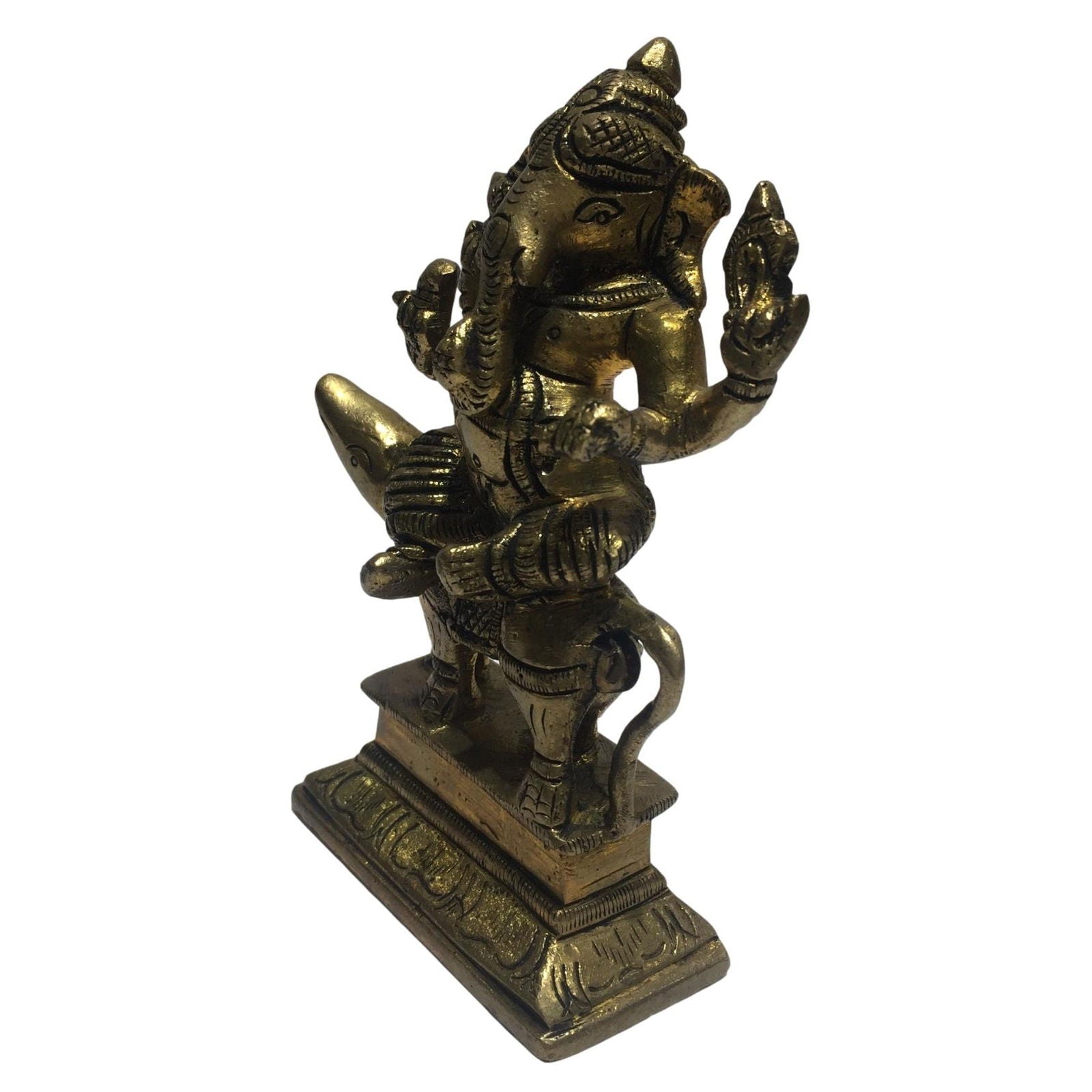 Ganesh on Mooshika Brass Antique 5 inch - Sri Prarthana