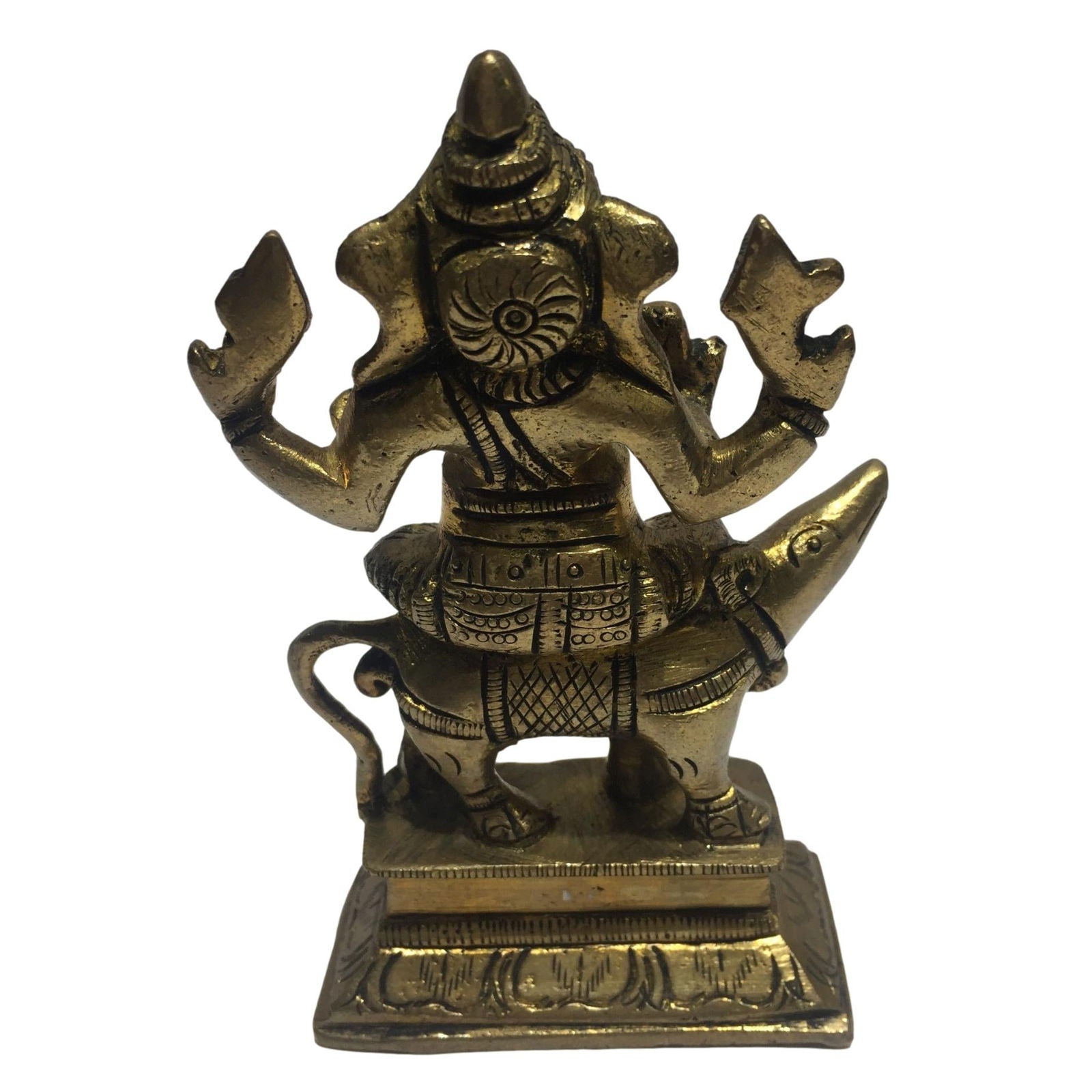 Ganesh on Mooshika Brass Antique 5 inch - Sri Prarthana