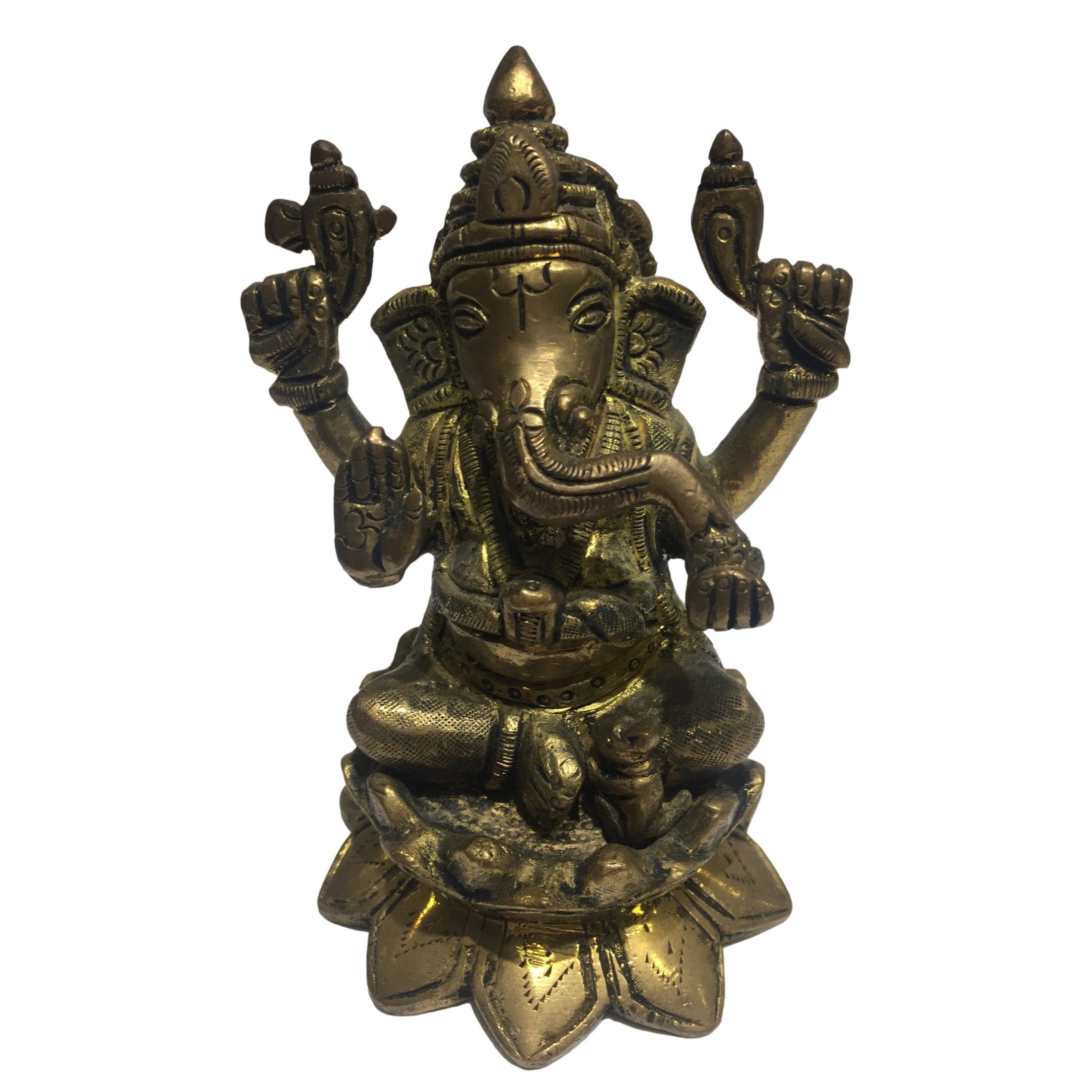 Ganesh seated on Kamal Brass Antique 4.5 inch - Sri Prarthana