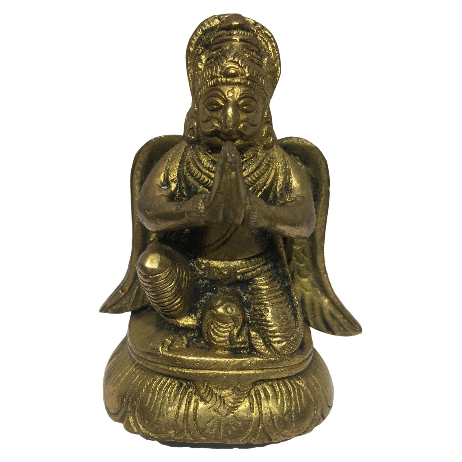 Garuda Sitting on Round Base Brass Antique 3.5 Inch - Sri Prarthana